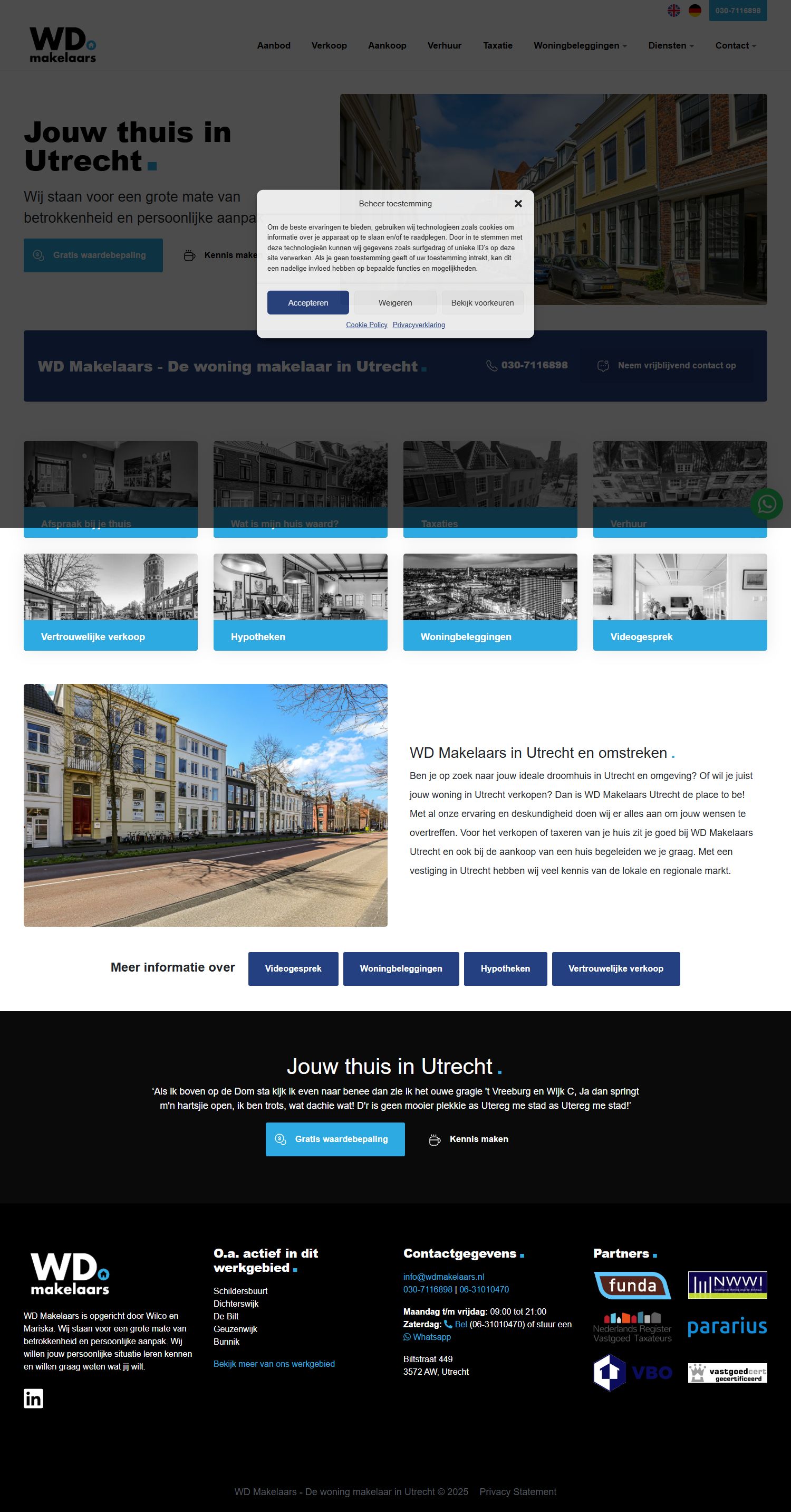 Screenshot van de website van www.wdmakelaars.nl