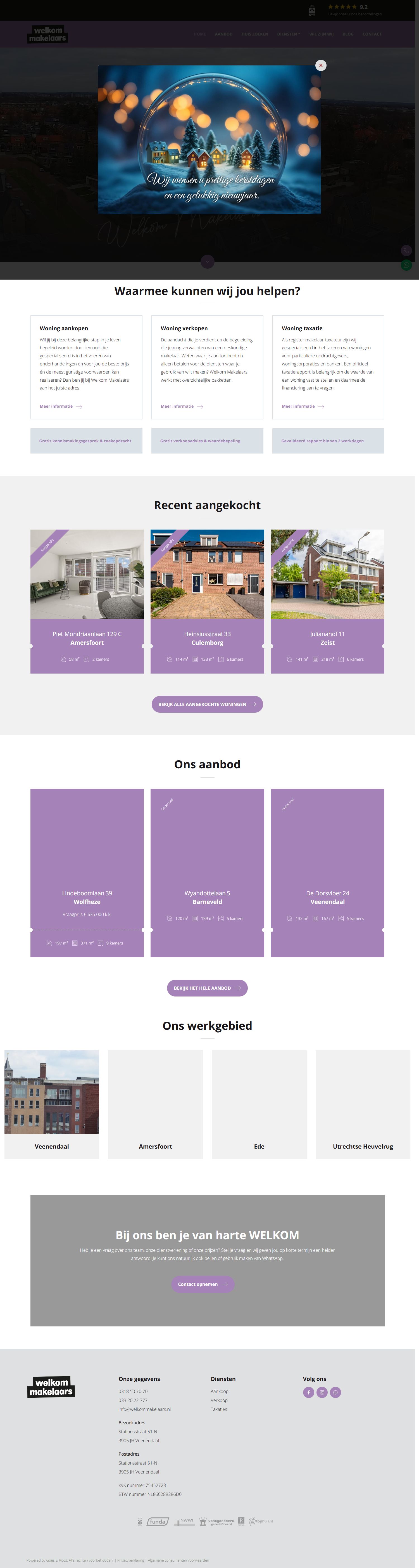 Screenshot van de website van www.welkommakelaars.nl