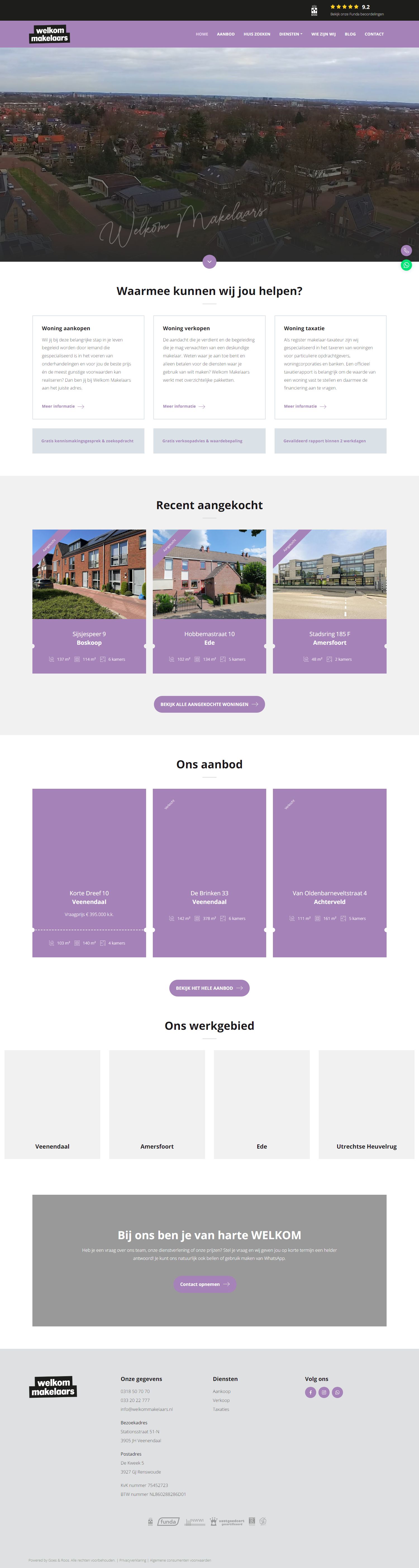 Screenshot van de website van www.welkommakelaars.nl