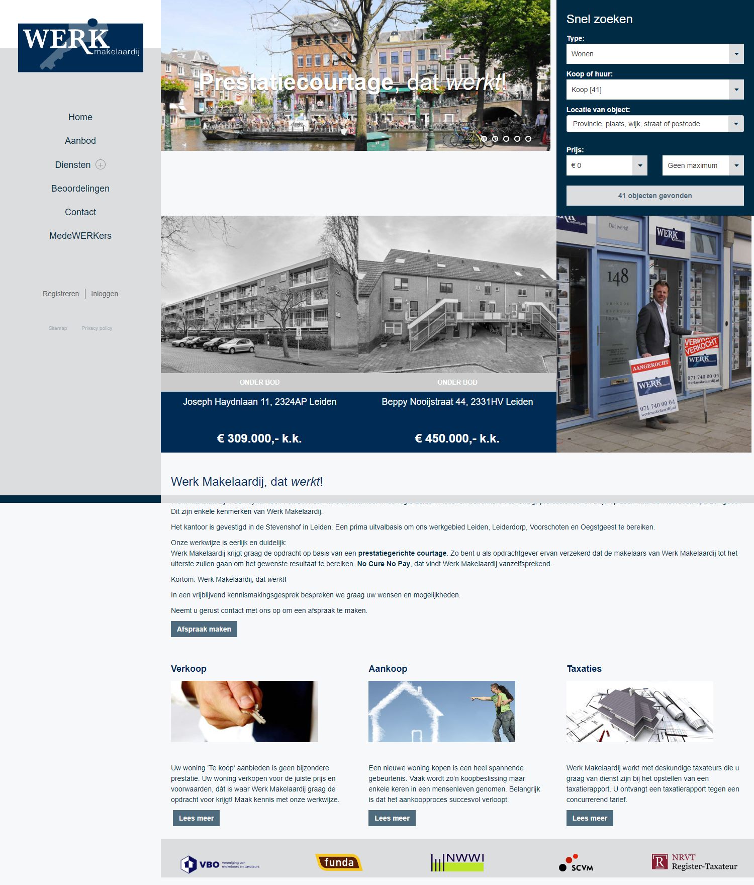 Screenshot van de website van www.werkmakelaardij.nl