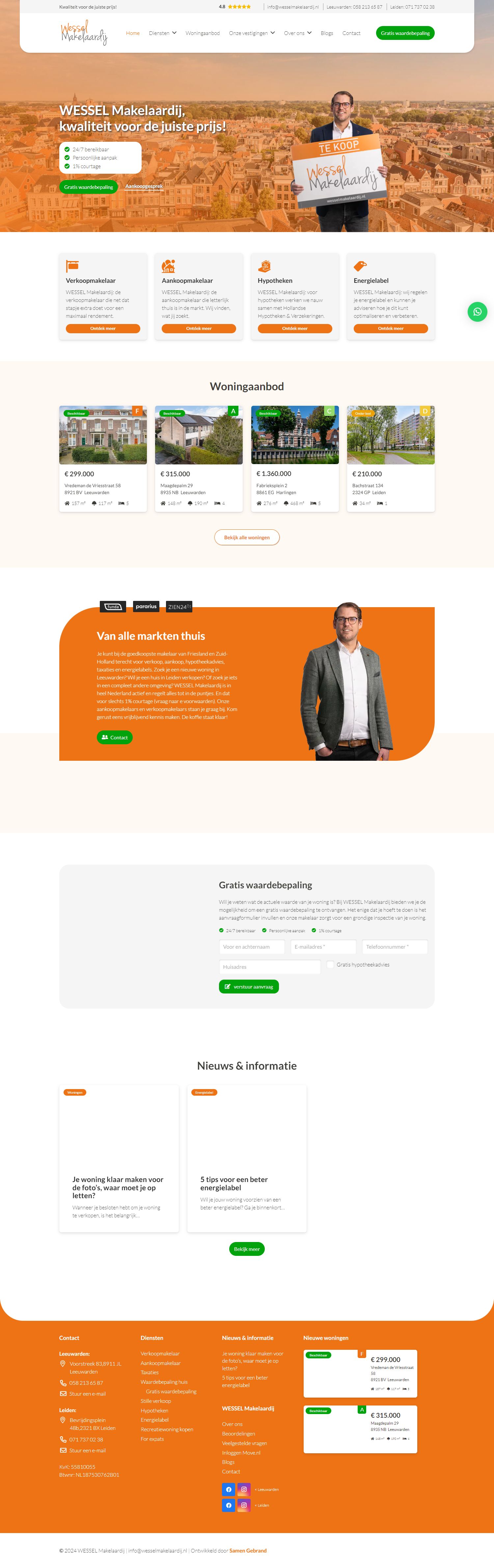 Screenshot van de website van www.wesselmakelaardij.nl