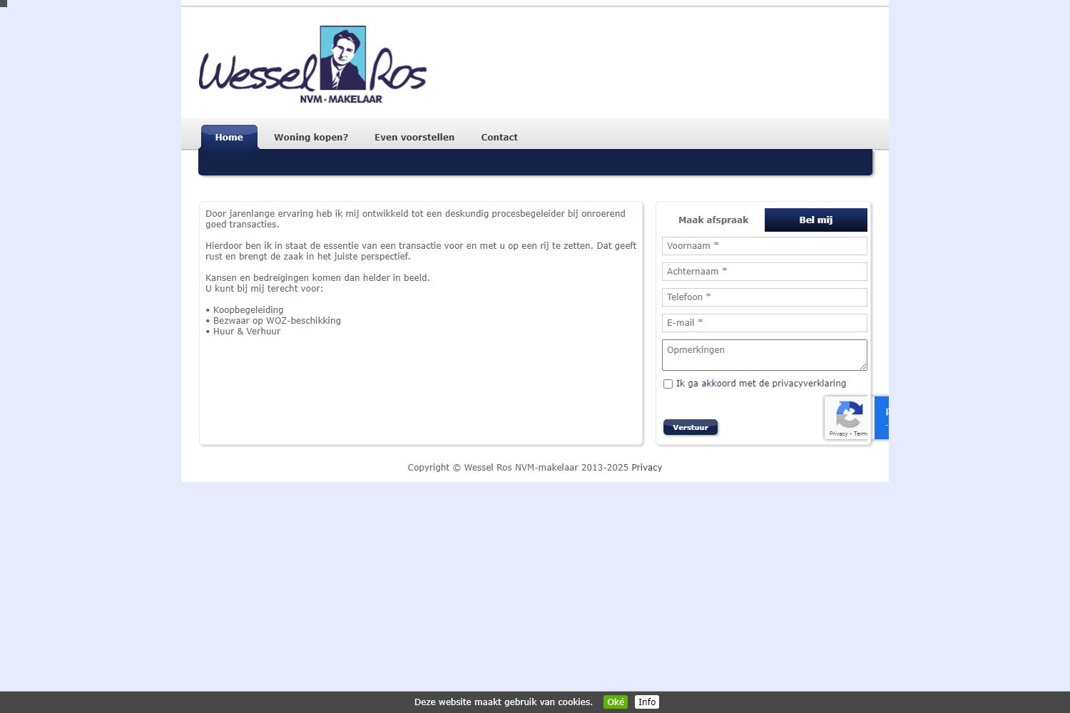 Screenshot van de website van www.wesselros.nl