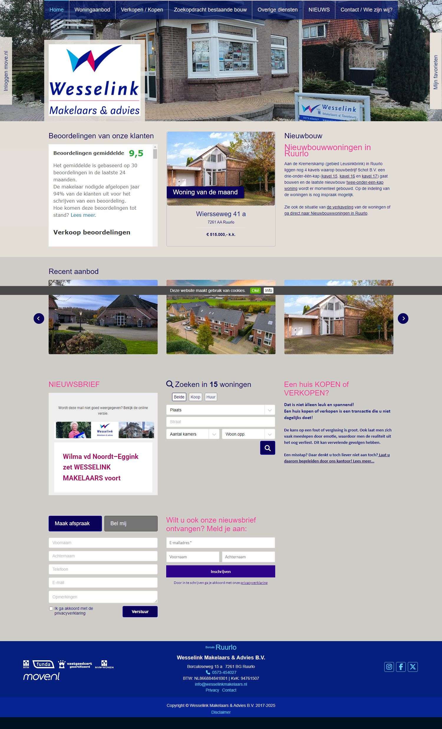 Screenshot van de website van www.wesselinkmakelaars.nl
