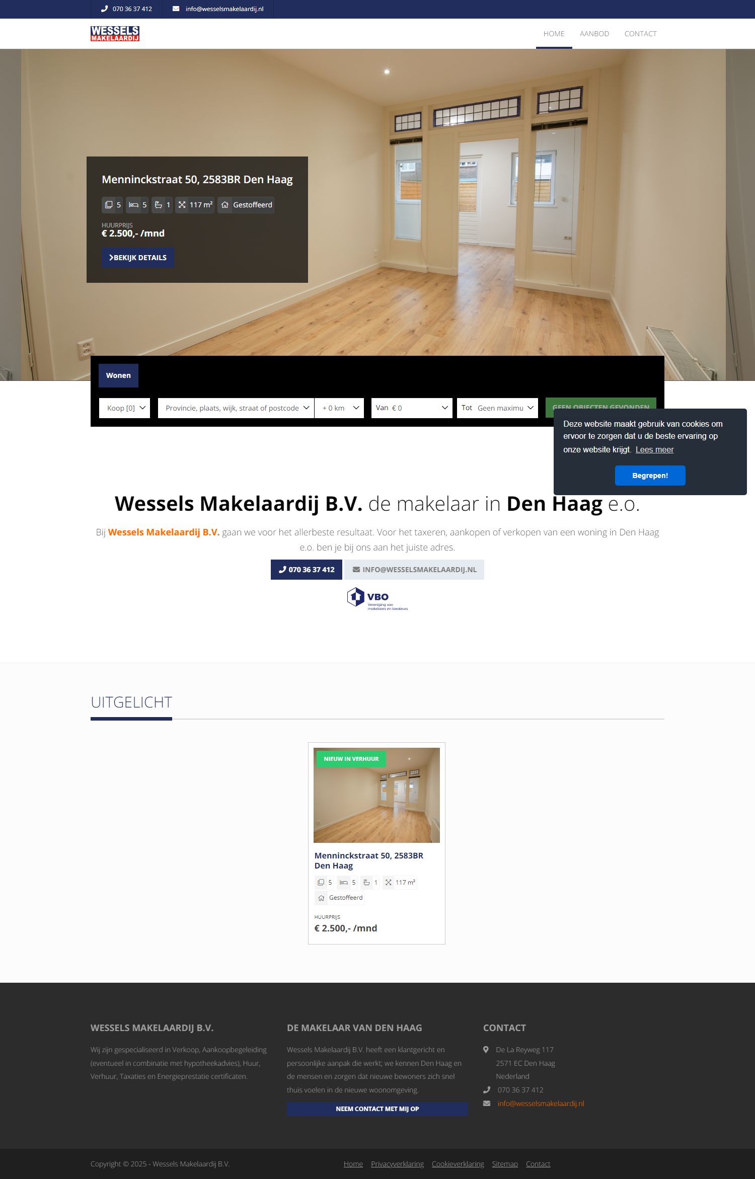 Screenshot van de website van www.wesselsmakelaardij.nl