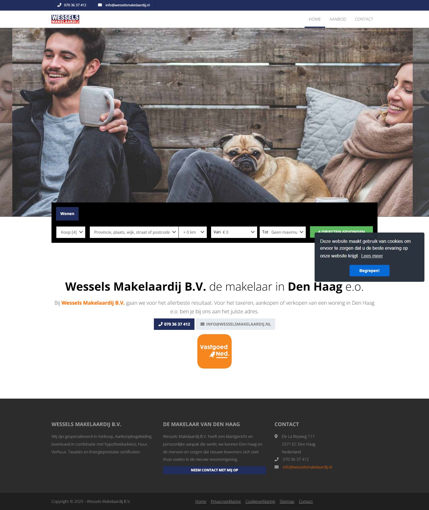 Screenshot van de website van www.wesselsmakelaardij.nl