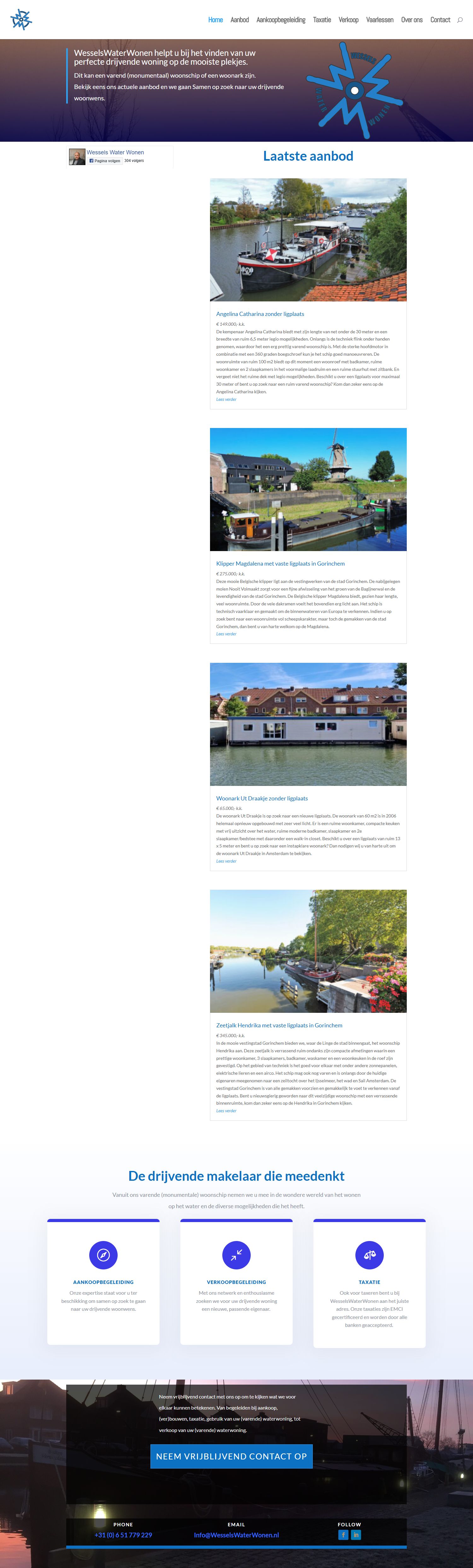 Screenshot van de website van www.wesselswaterwonen.nl
