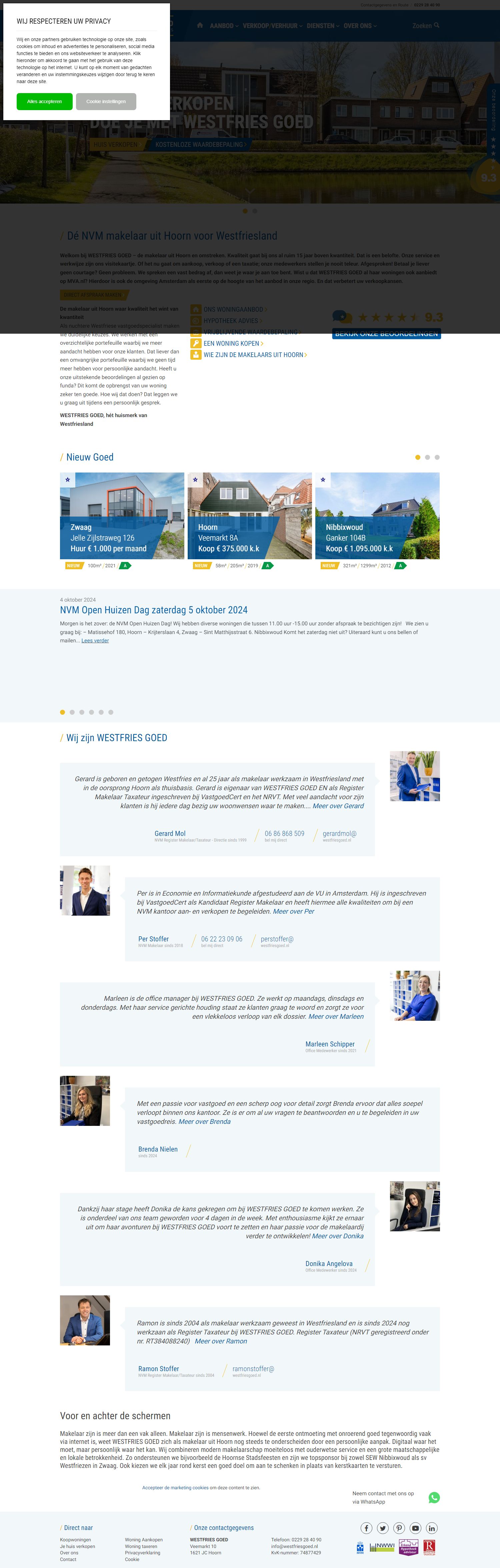 Screenshot van de website van www.westfriesgoed.nl