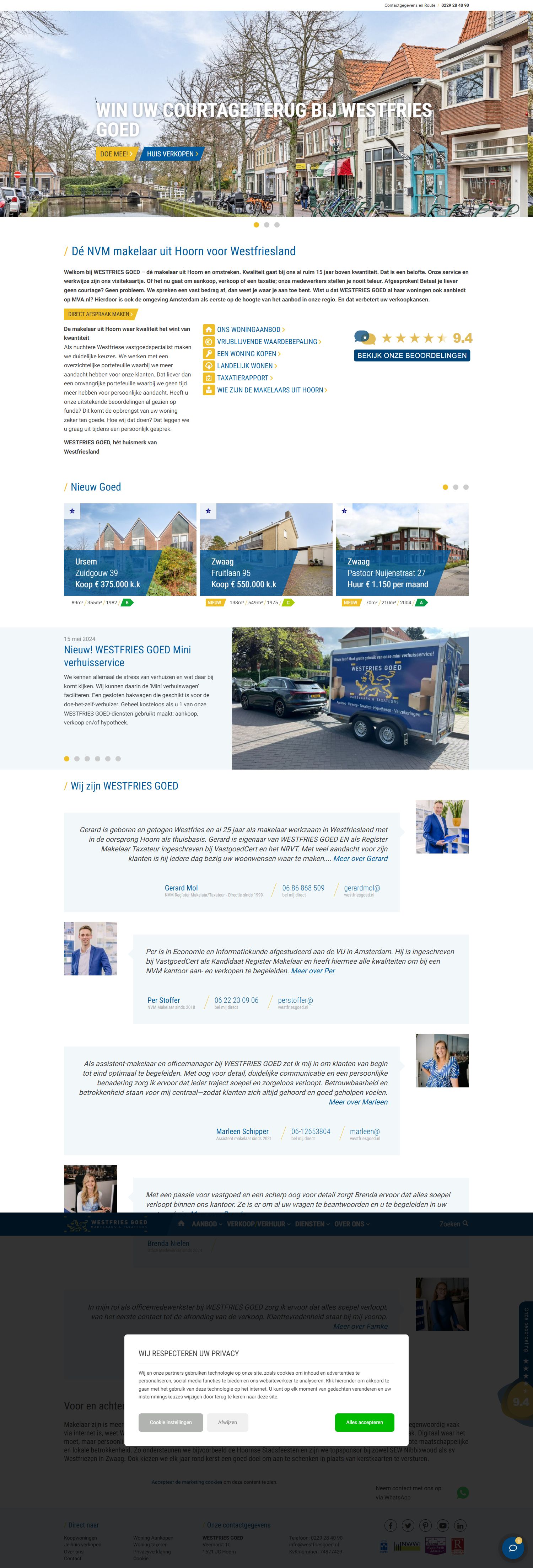 Screenshot of the website of www.westfriesgoed.nl