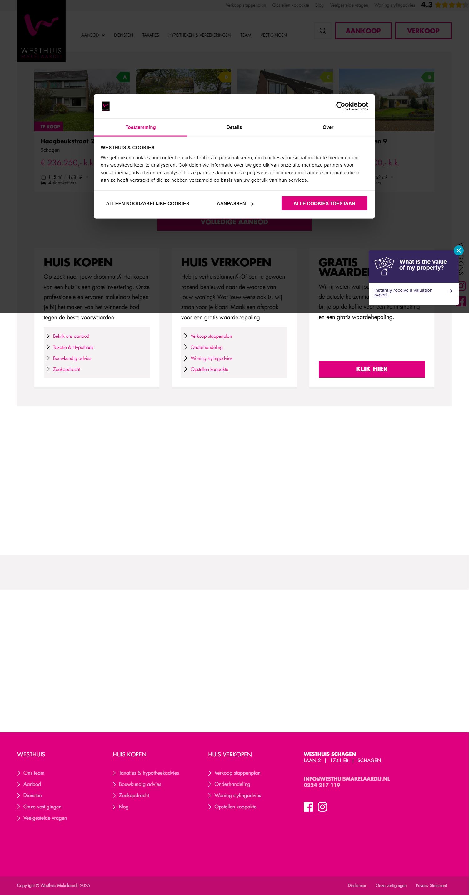 Screenshot of the website of www.westhuismakelaardij.nl
