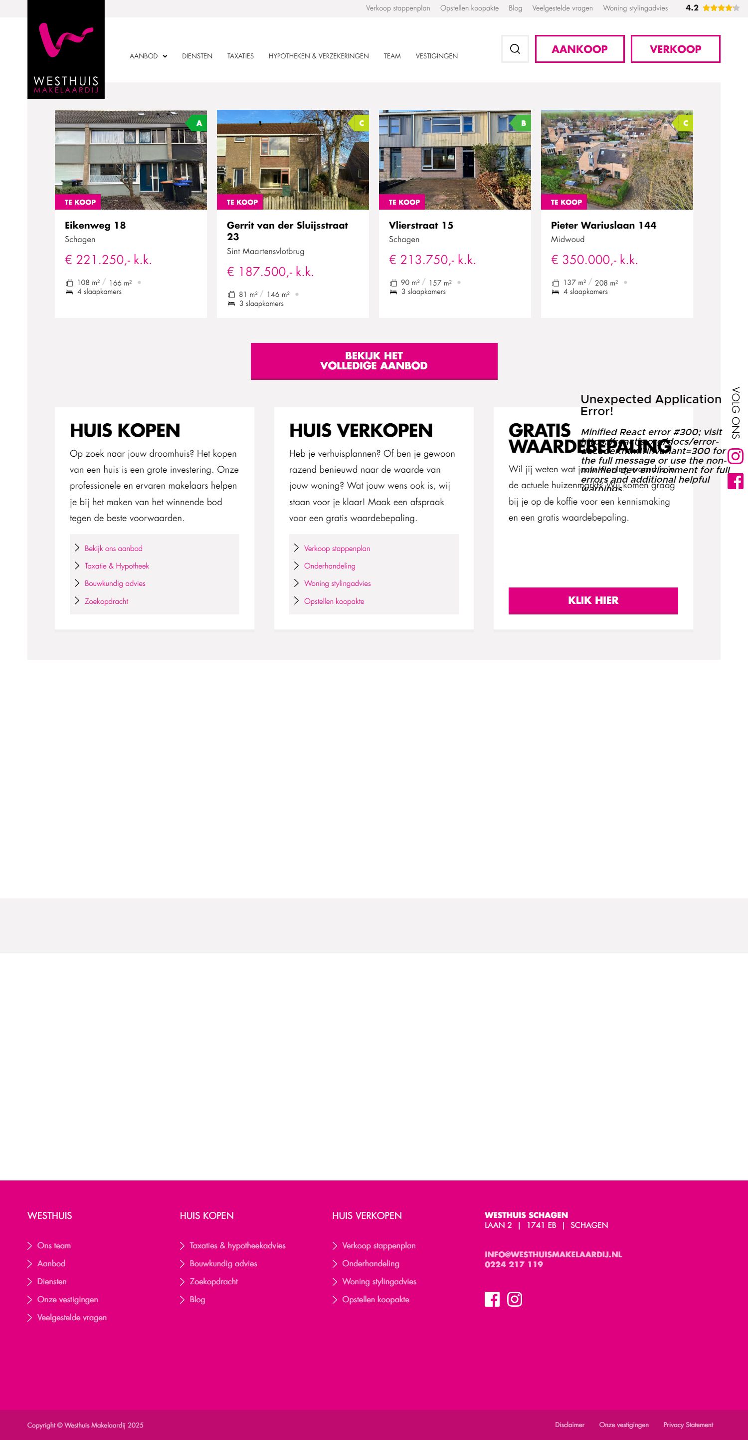 Screenshot van de website van www.westhuismakelaardij.nl