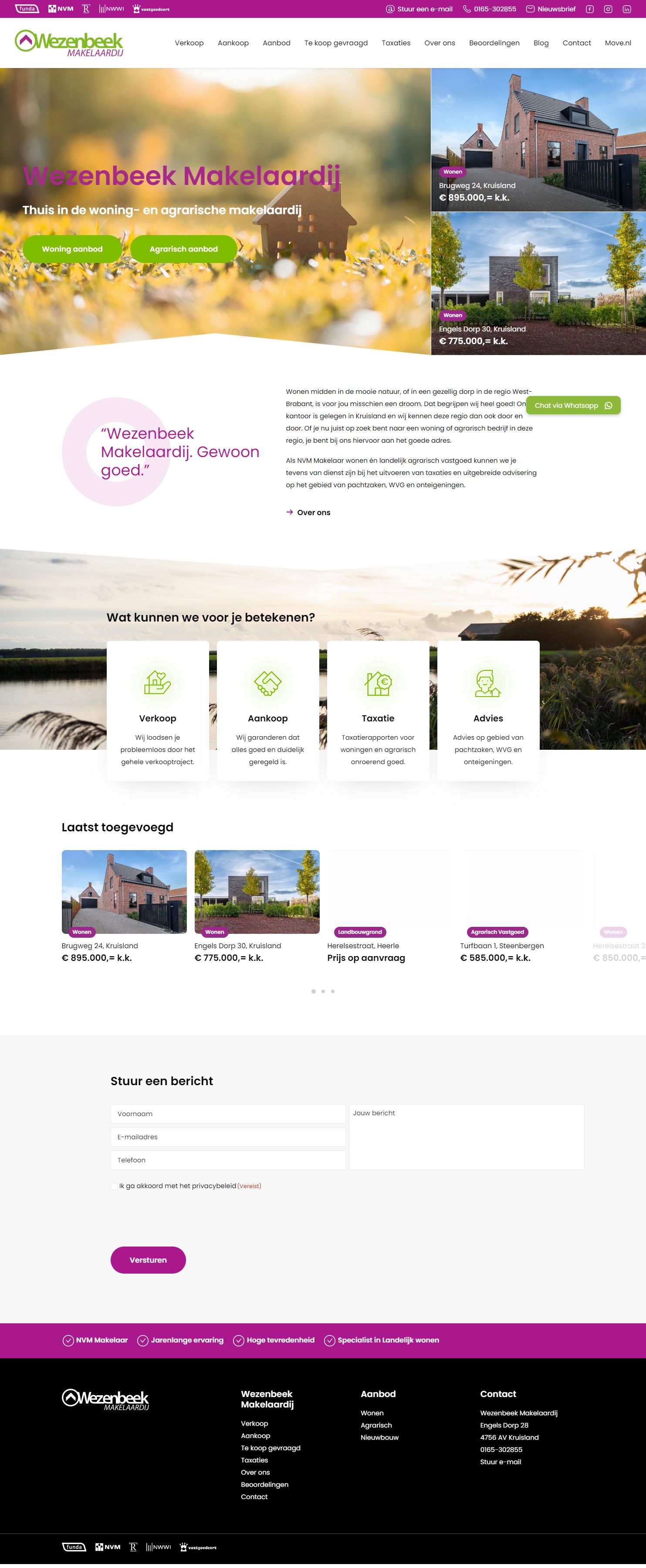 Screenshot van de website van www.wezenbeekmakelaardij.nl