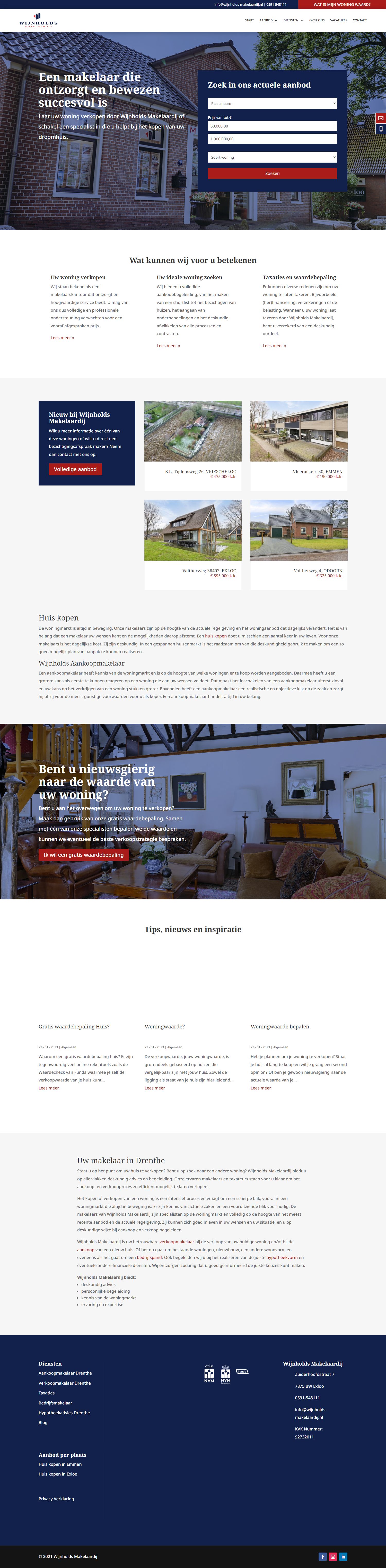 Screenshot van de website van wijnholds-makelaardij.nl