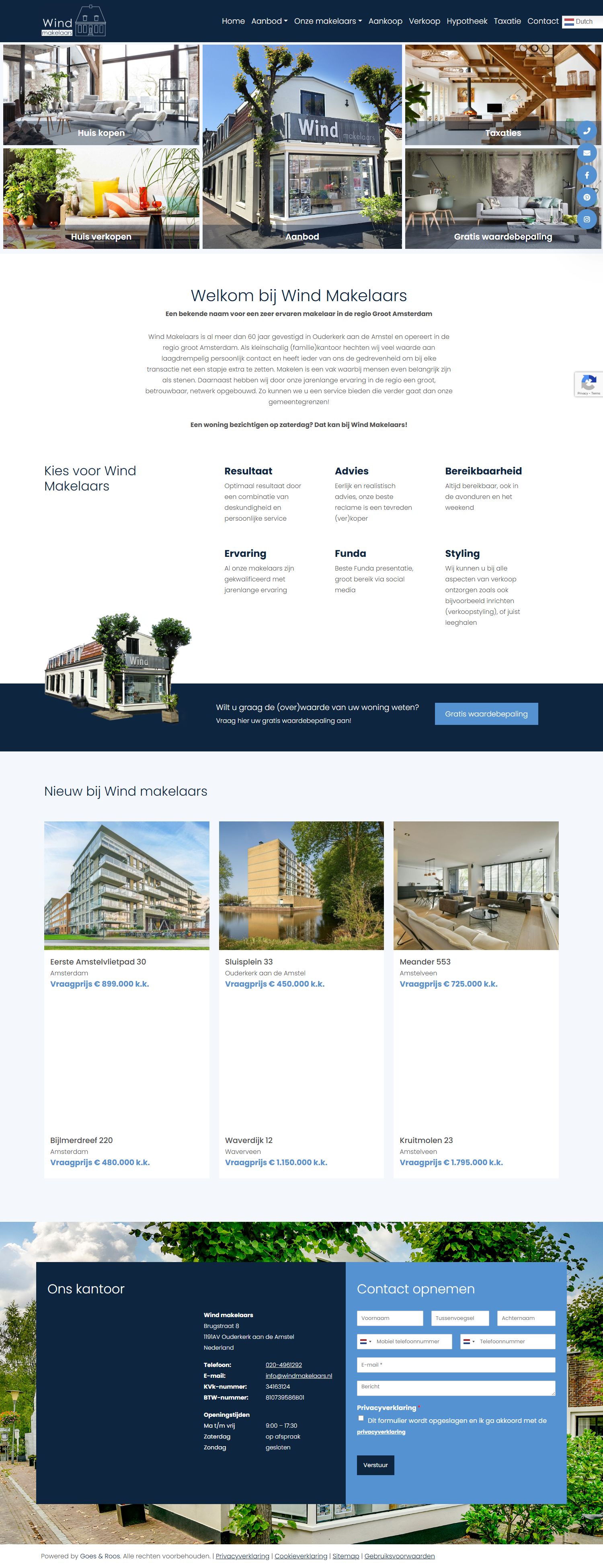 Screenshot of the website of www.windmakelaars.nl