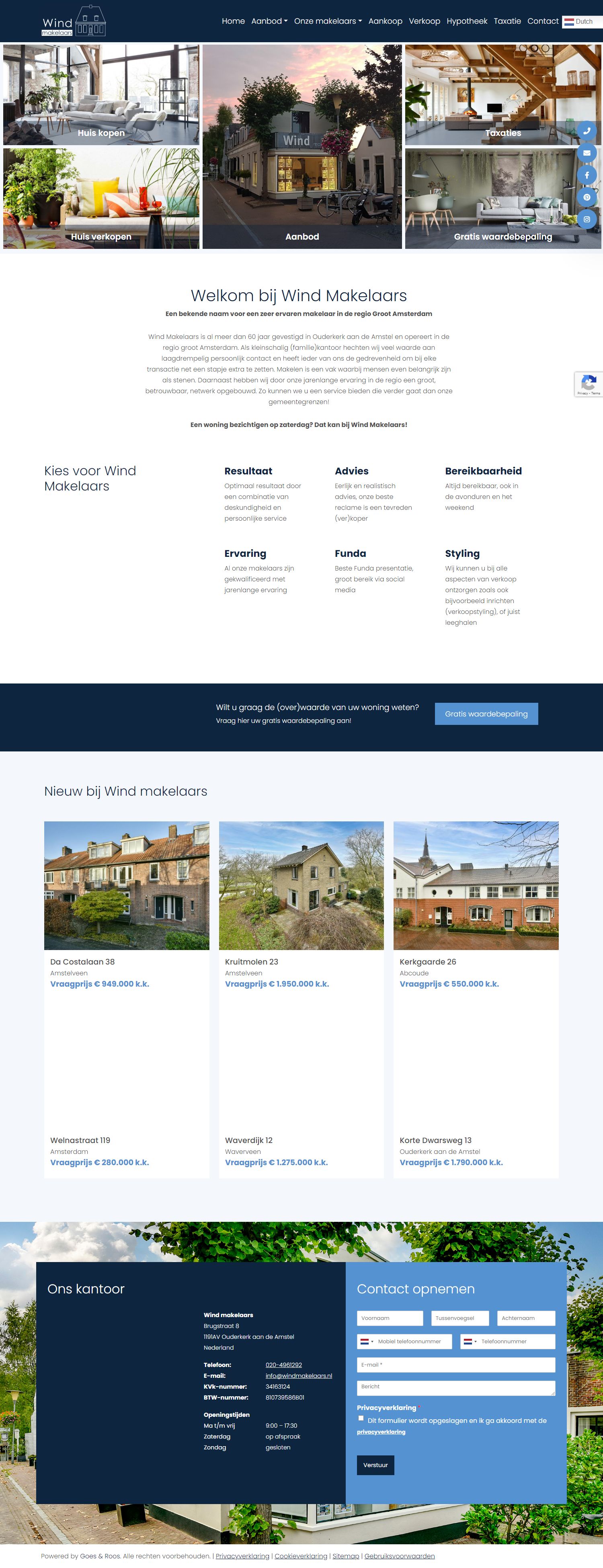 Screenshot van de website van www.windmakelaars.nl