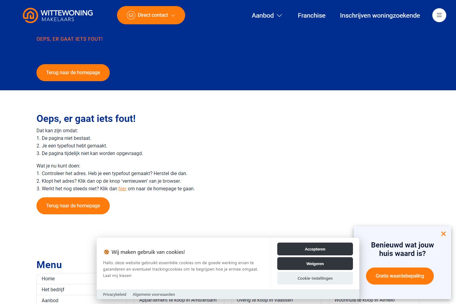 Screenshot van de website van www.wittewoningmakelaars.nl