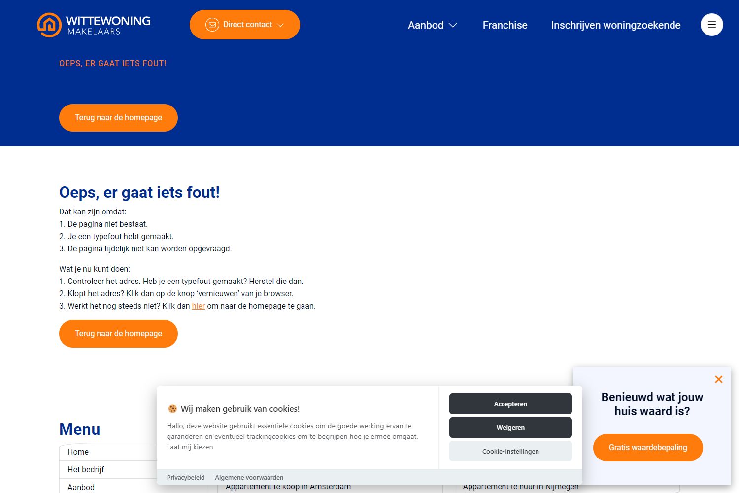 Screenshot van de website van www.wittewoningmakelaars.nl