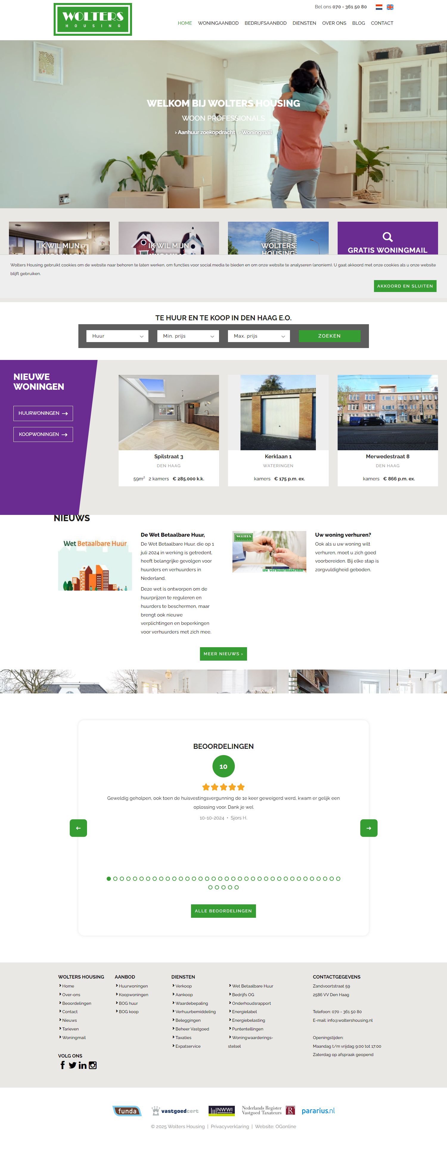 Screenshot van de website van www.woltershousing.nl