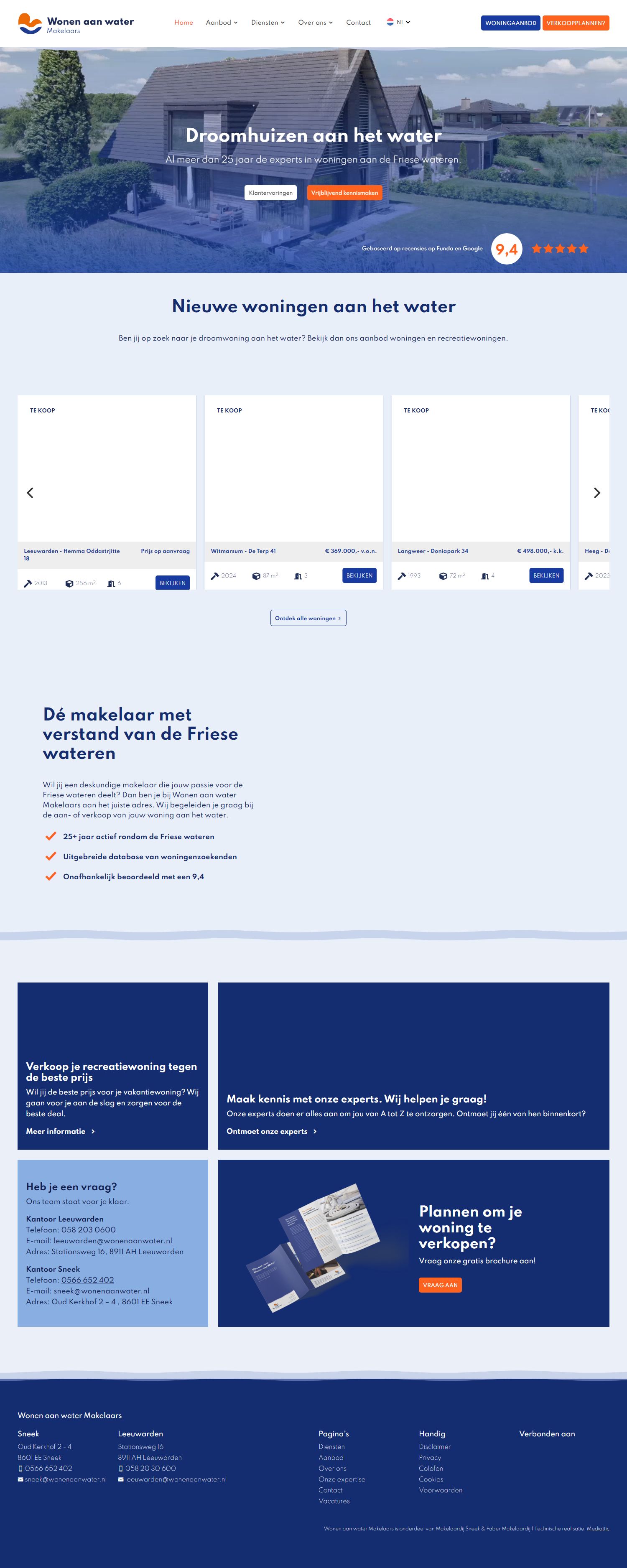 Screenshot van de website van www.wonenaanwater.nl