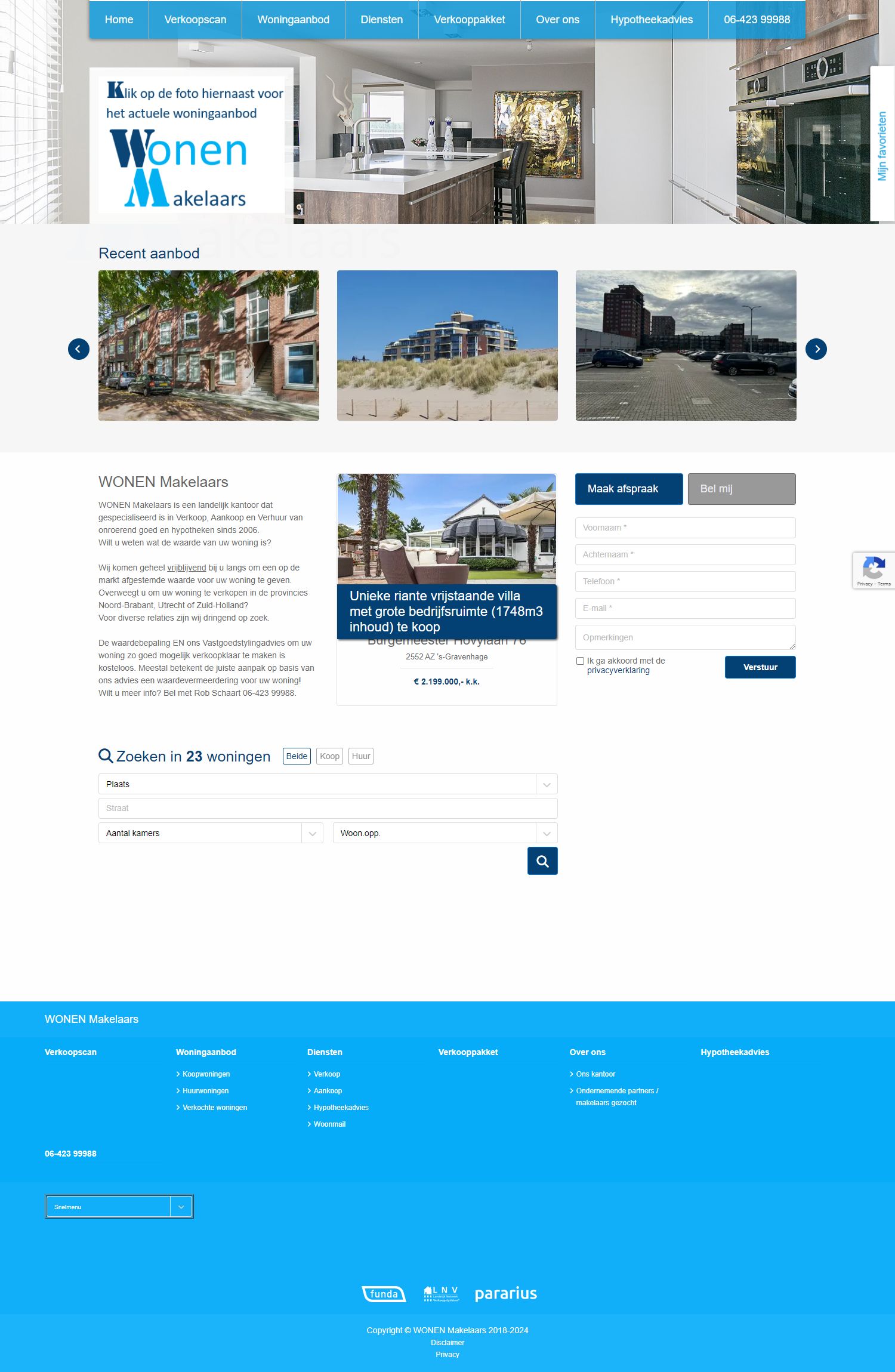 Screenshot van de website van www.wonenmakelaars.nl