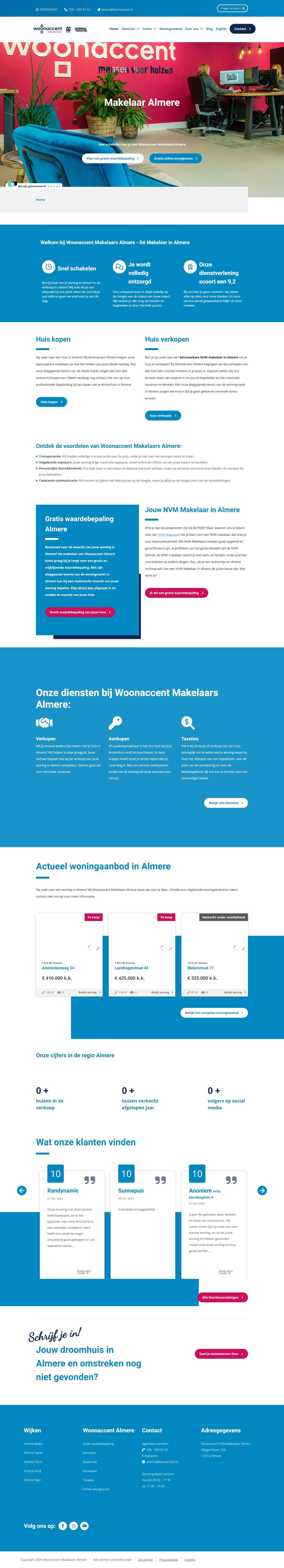 Screenshot van de website van www.woonaccentalmere.nl