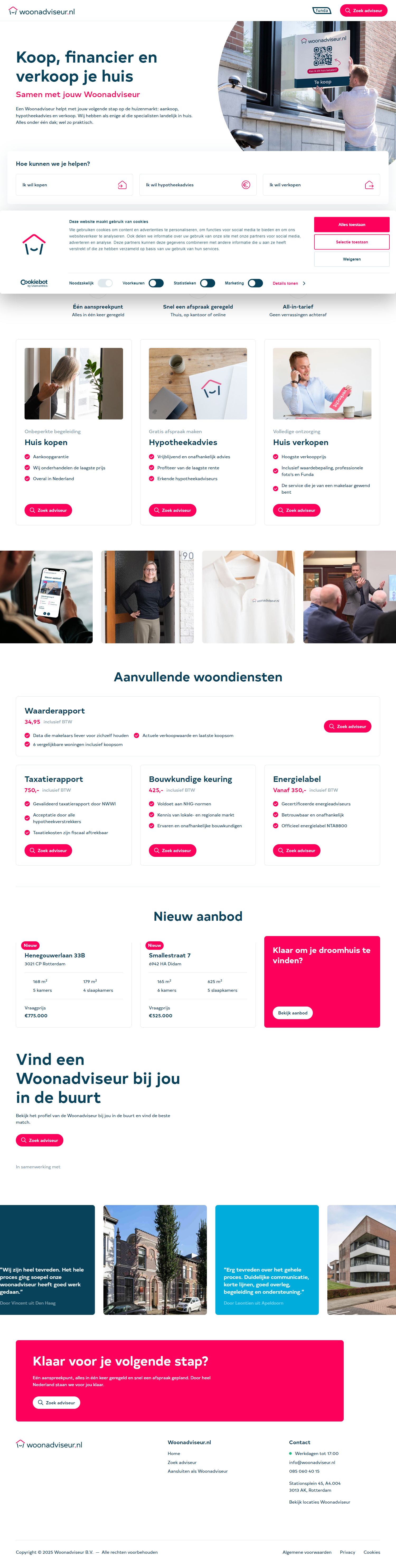 Screenshot van de website van woonadviseur.nl