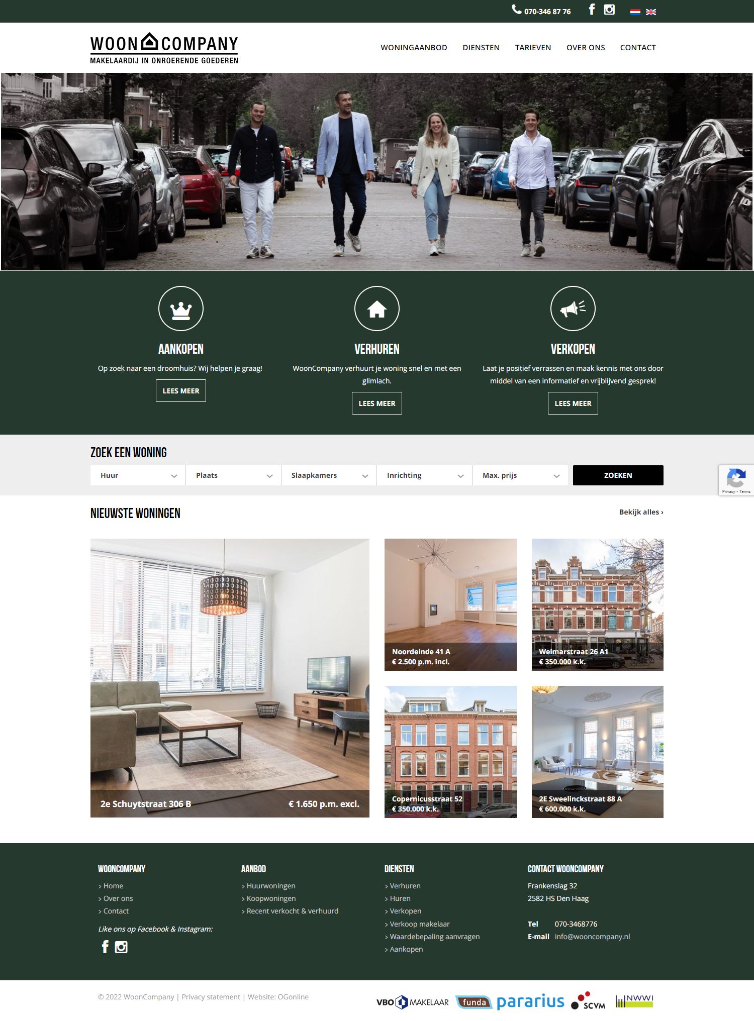 Screenshot van de website van www.wooncompany.nl
