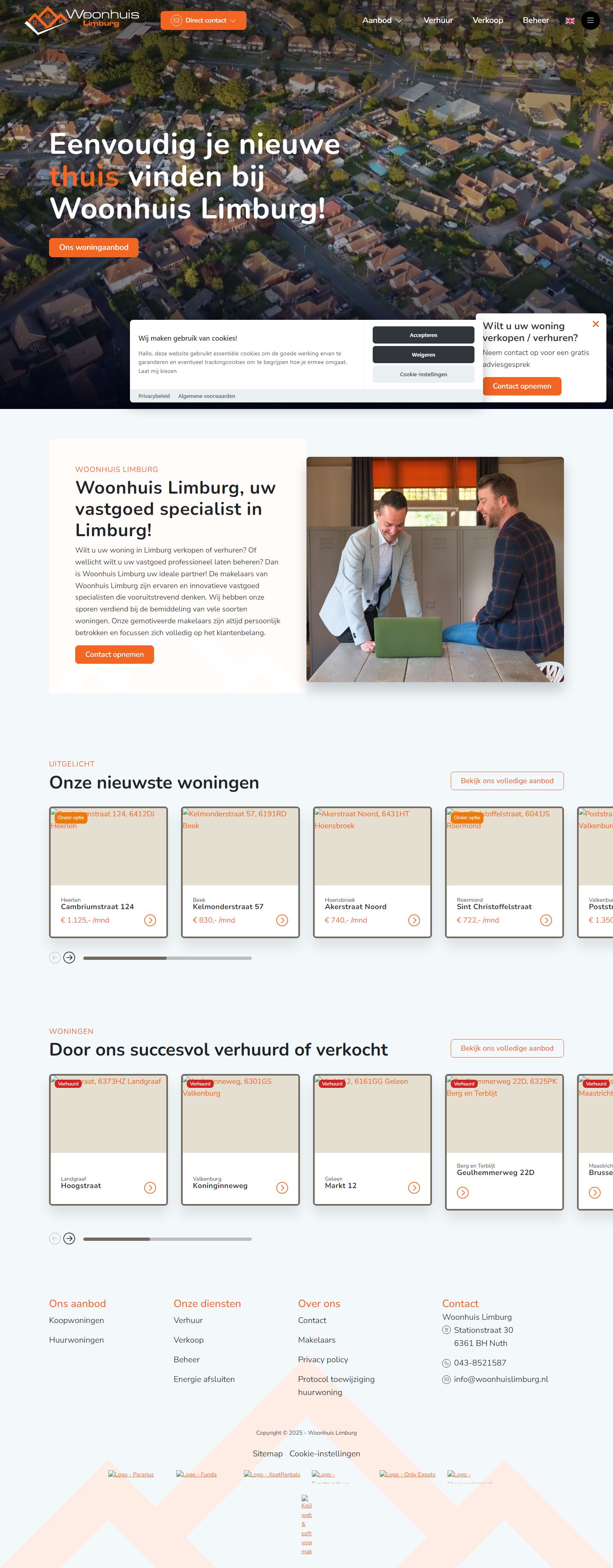 Screenshot van de website van www.woonhuislimburg.nl