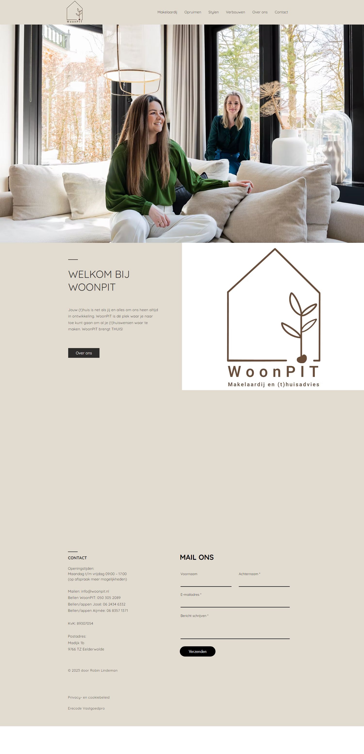 Screenshot van de website van www.woonpit.nl