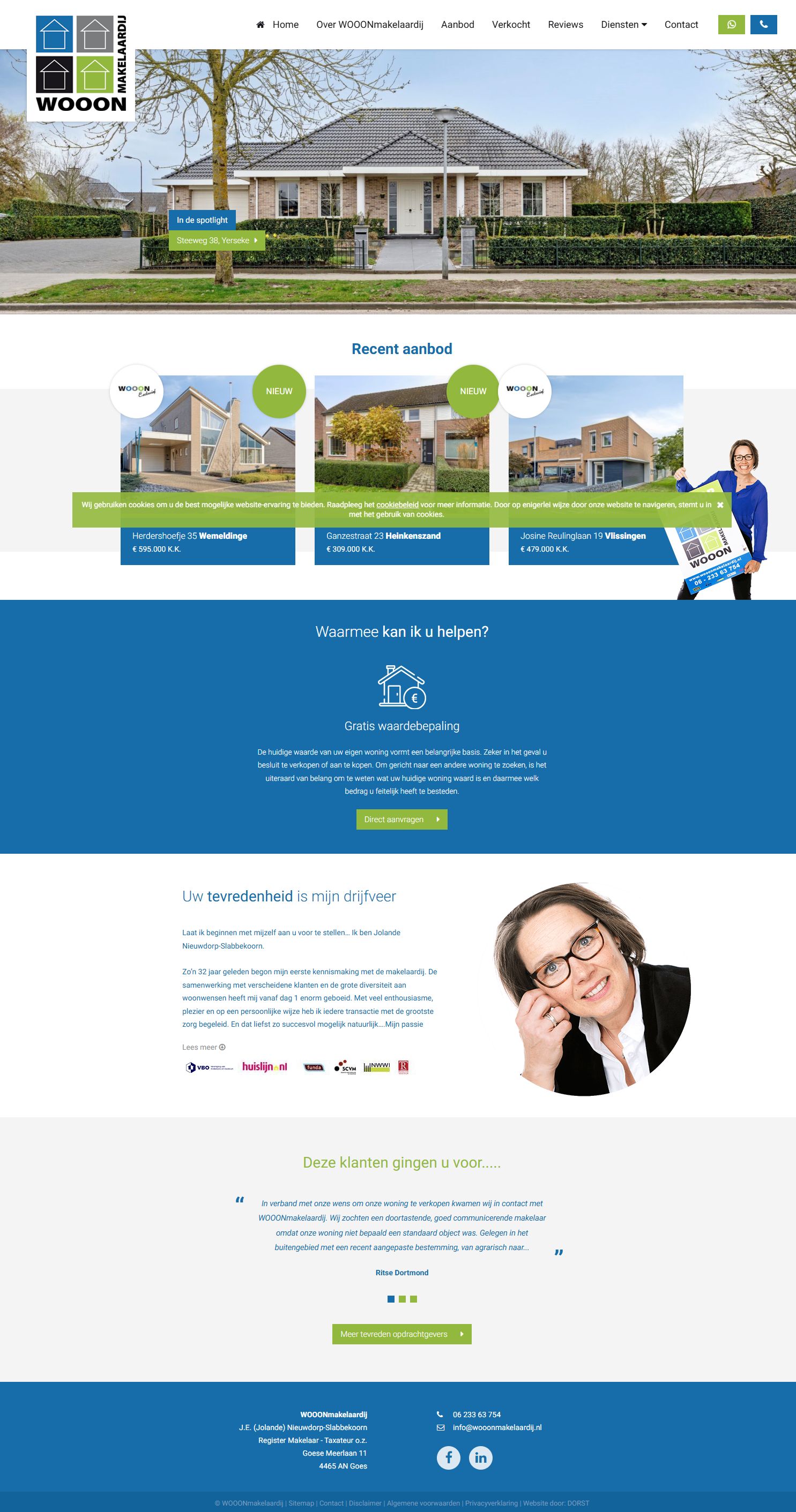 Screenshot of the website of www.wooonmakelaardij.nl