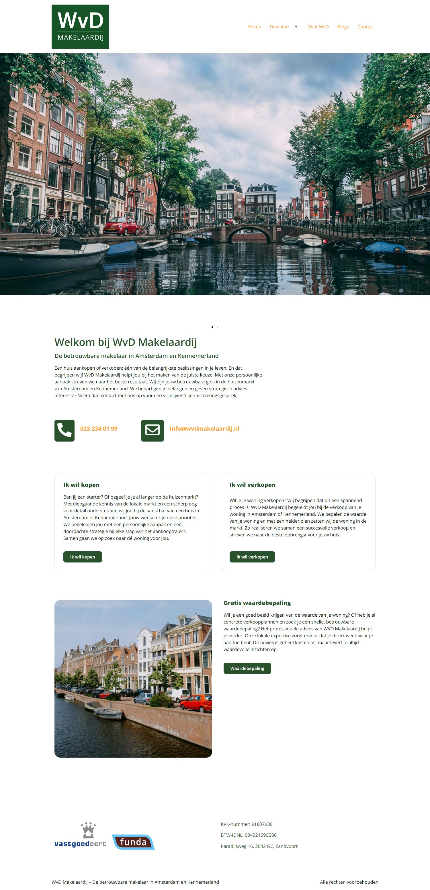 Screenshot van de website van www.wvdmakelaardij.nl