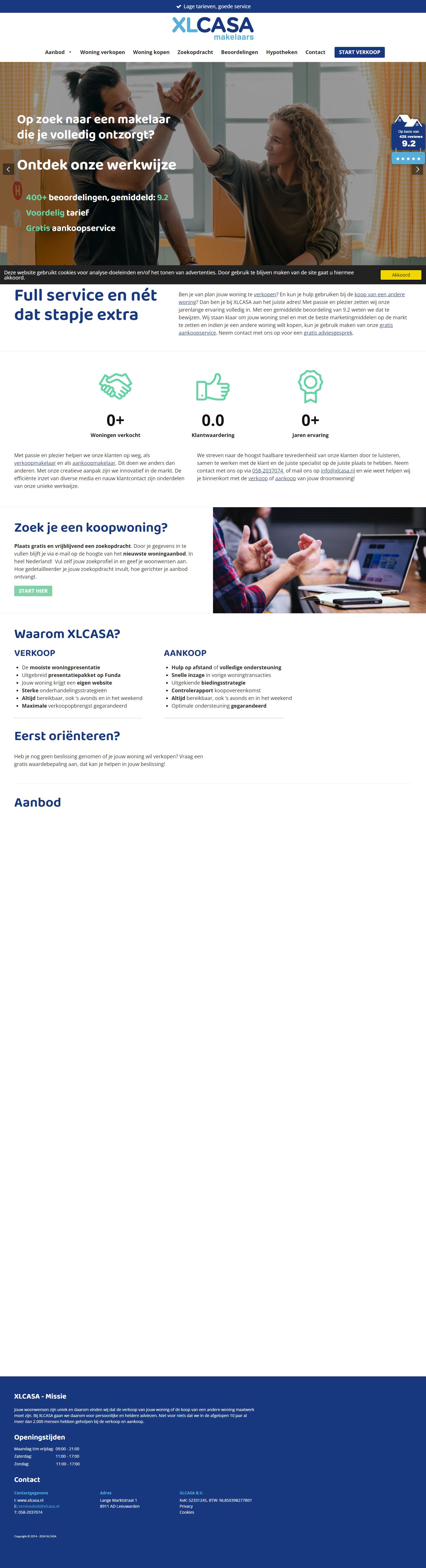 Screenshot van de website van www.xlcasa.nl