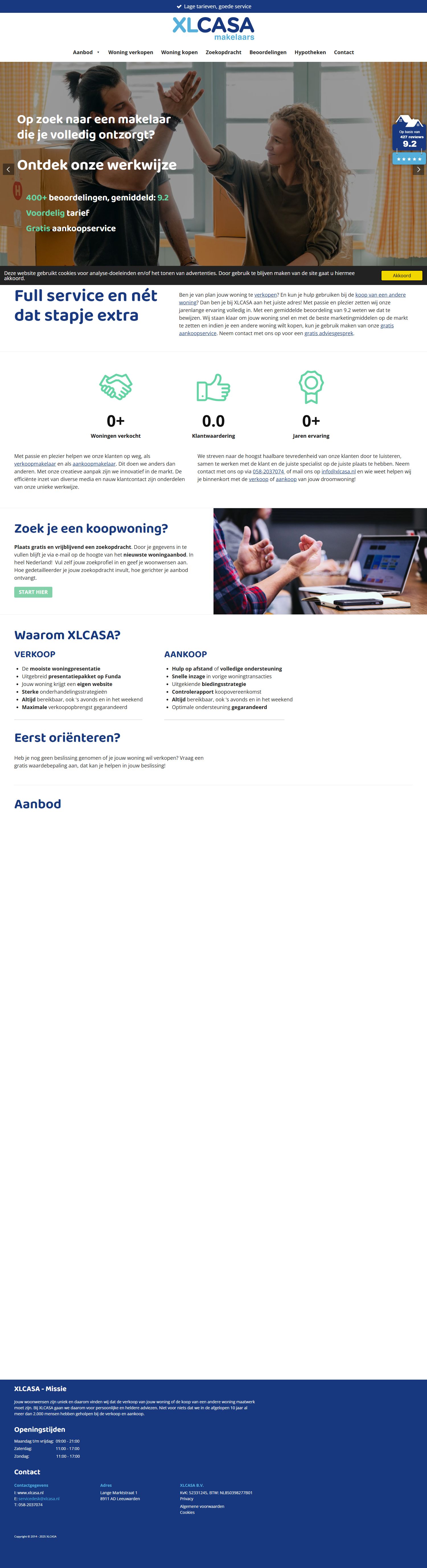 Screenshot van de website van www.xlcasa.nl