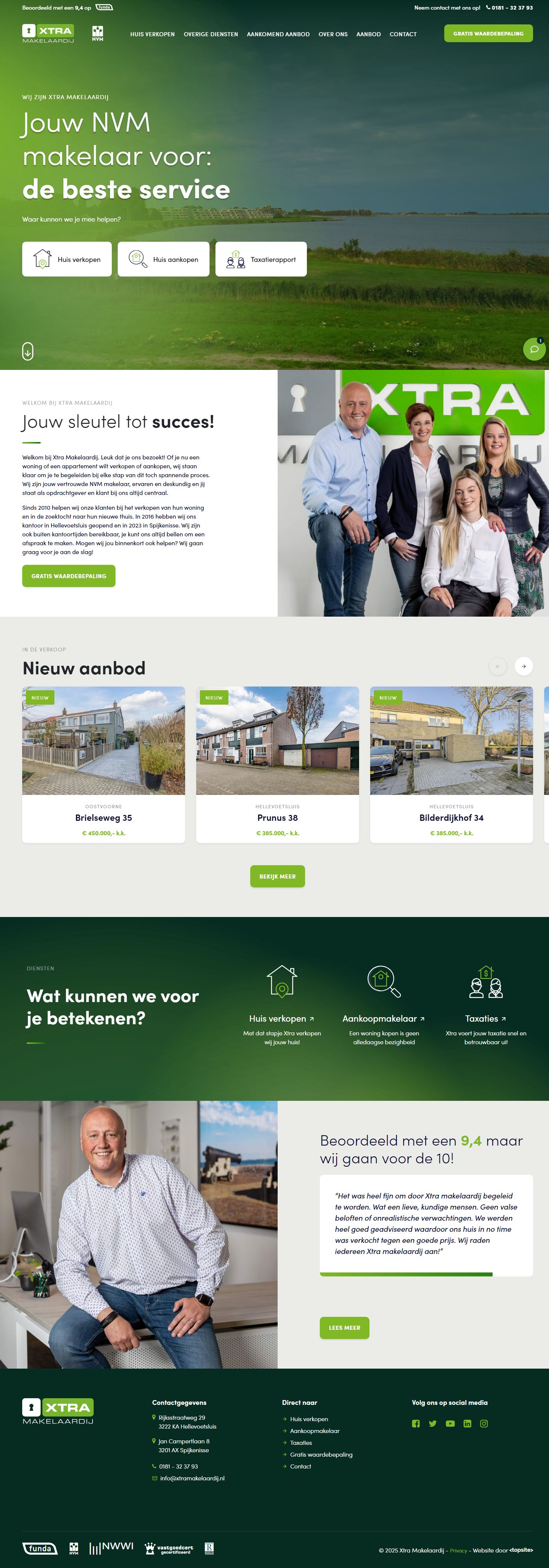 Screenshot van de website van www.xtramakelaardij.nl