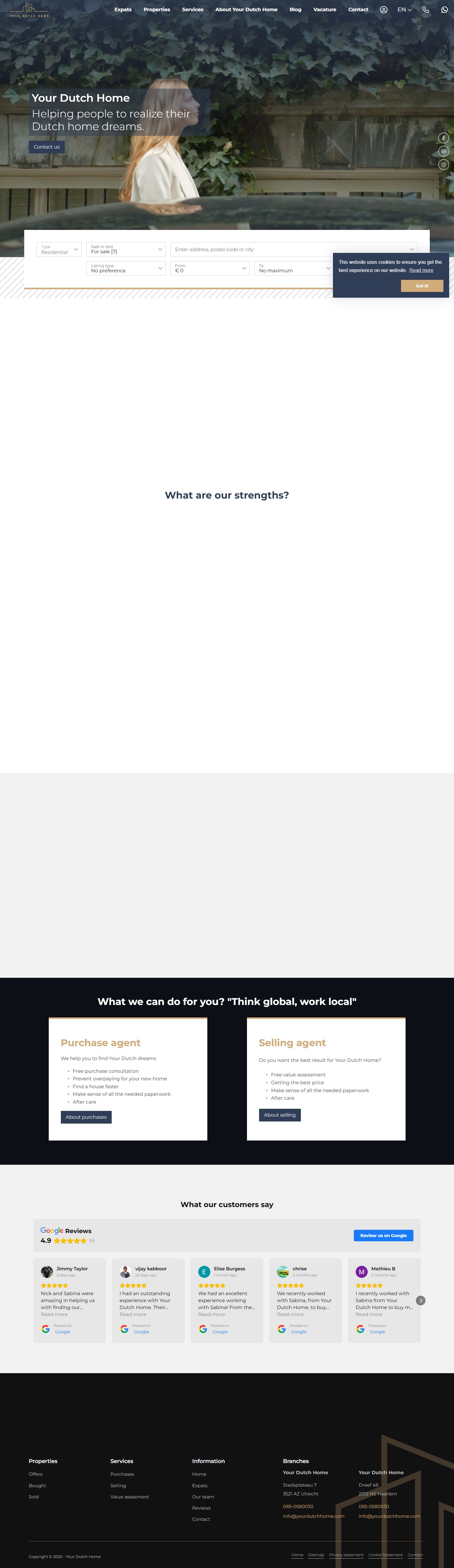 Screenshot van de website van www.yourdutchhome.com