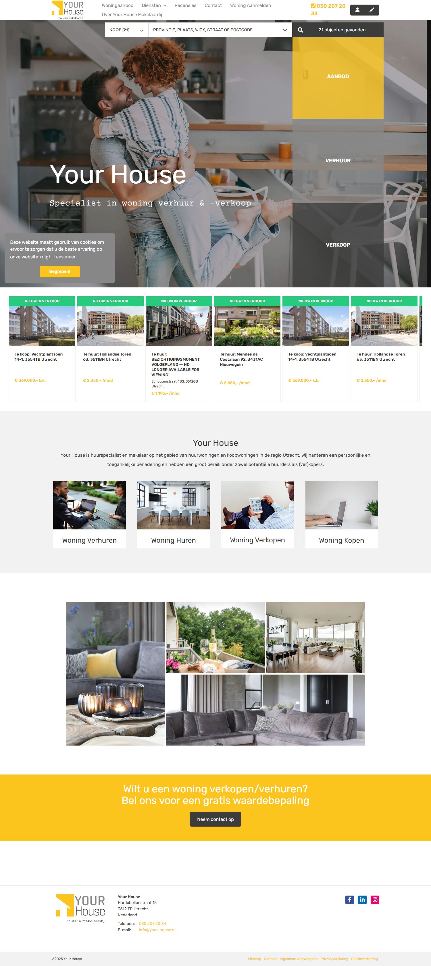 Screenshot van de website van www.your-house.nl