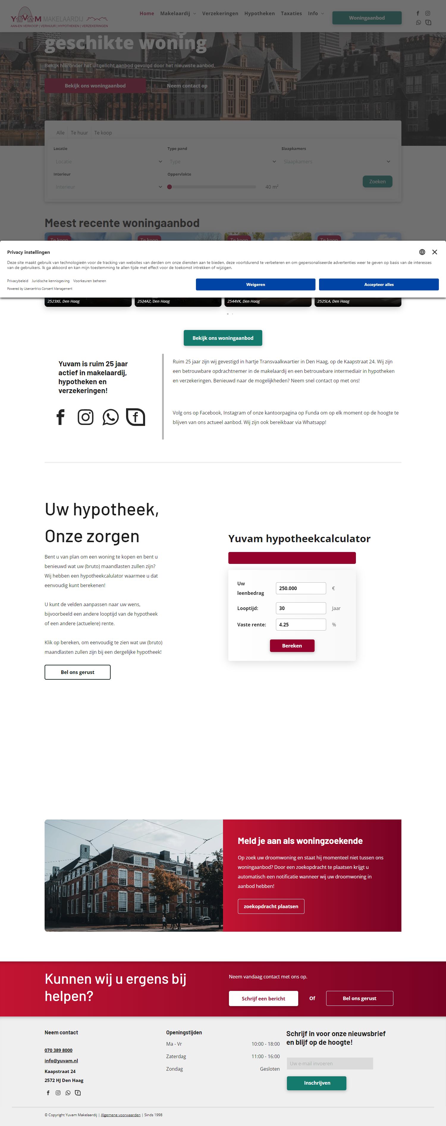 Screenshot van de website van www.yuvam.nl