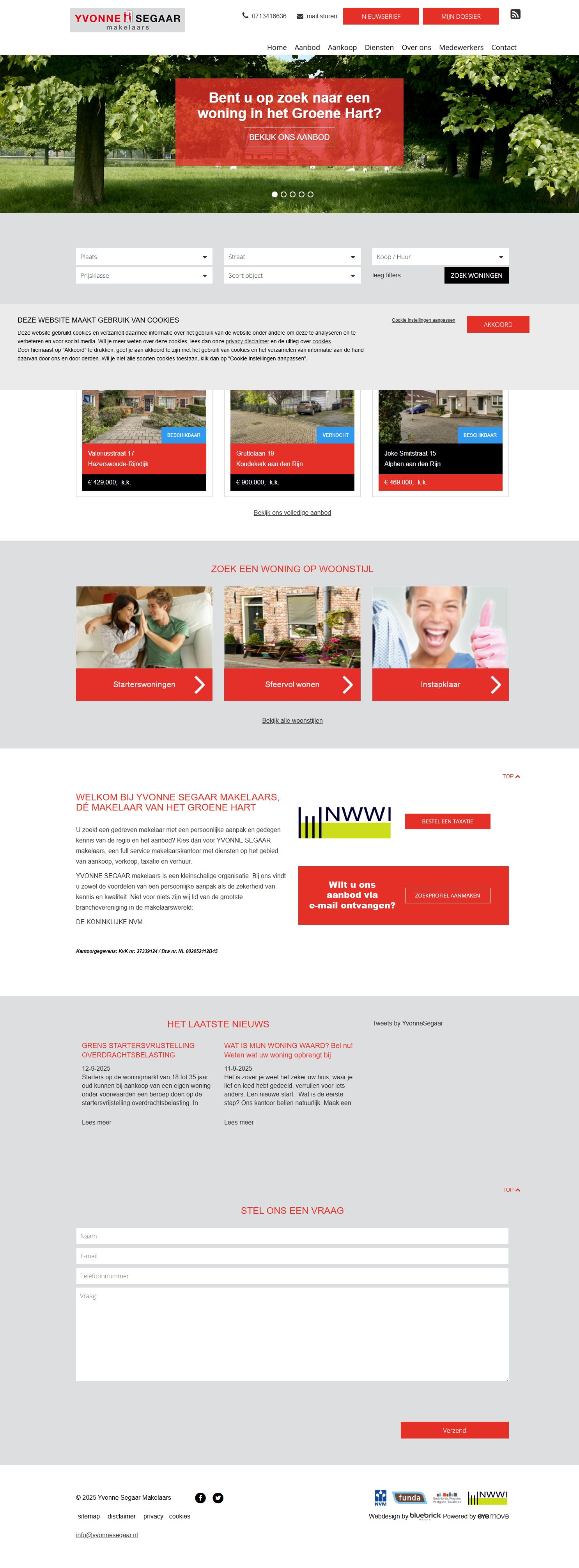 Screenshot van de website van www.yvonnesegaar.nl