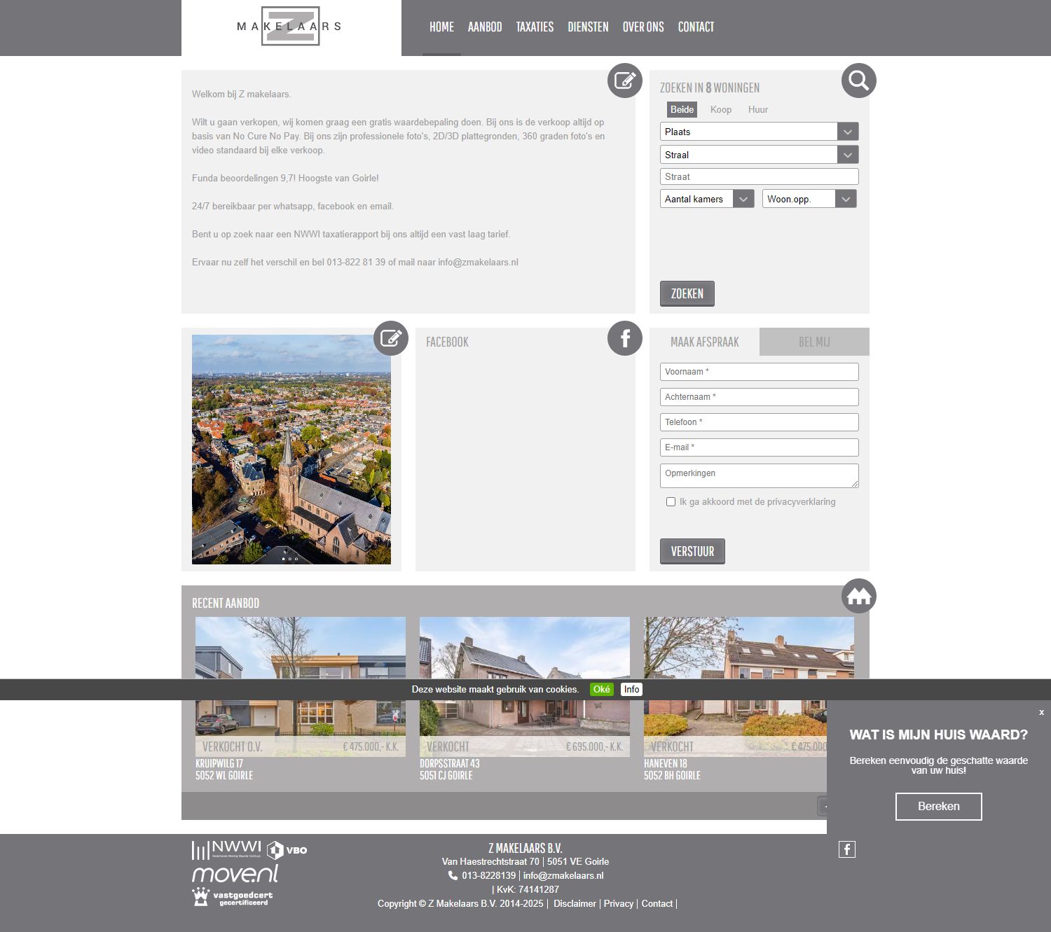 Screenshot van de website van www.zmakelaars.nl