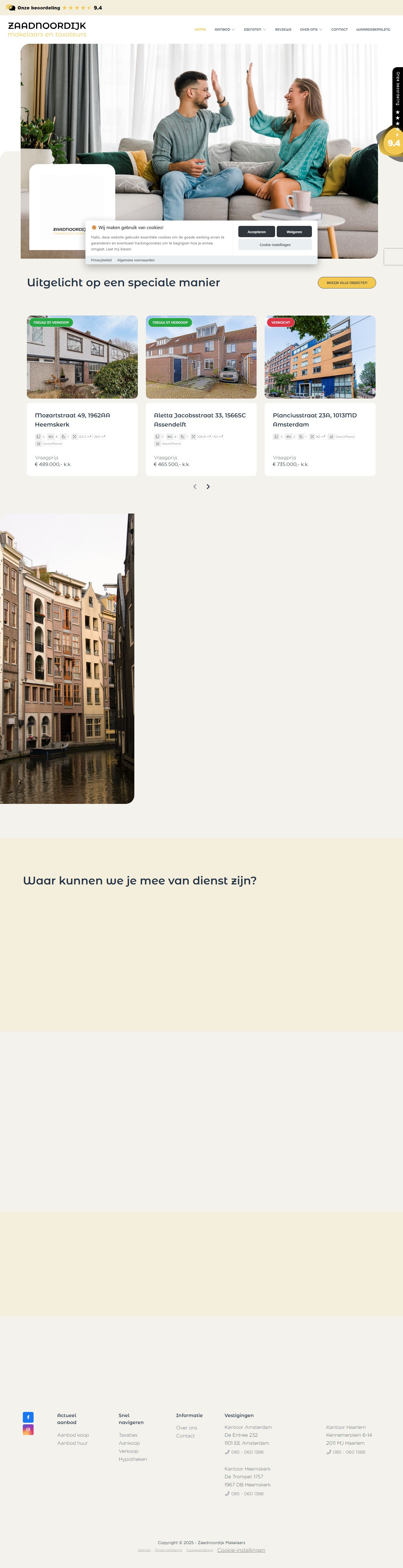 Screenshot van de website van www.zaadnoordijkmakelaars.nl