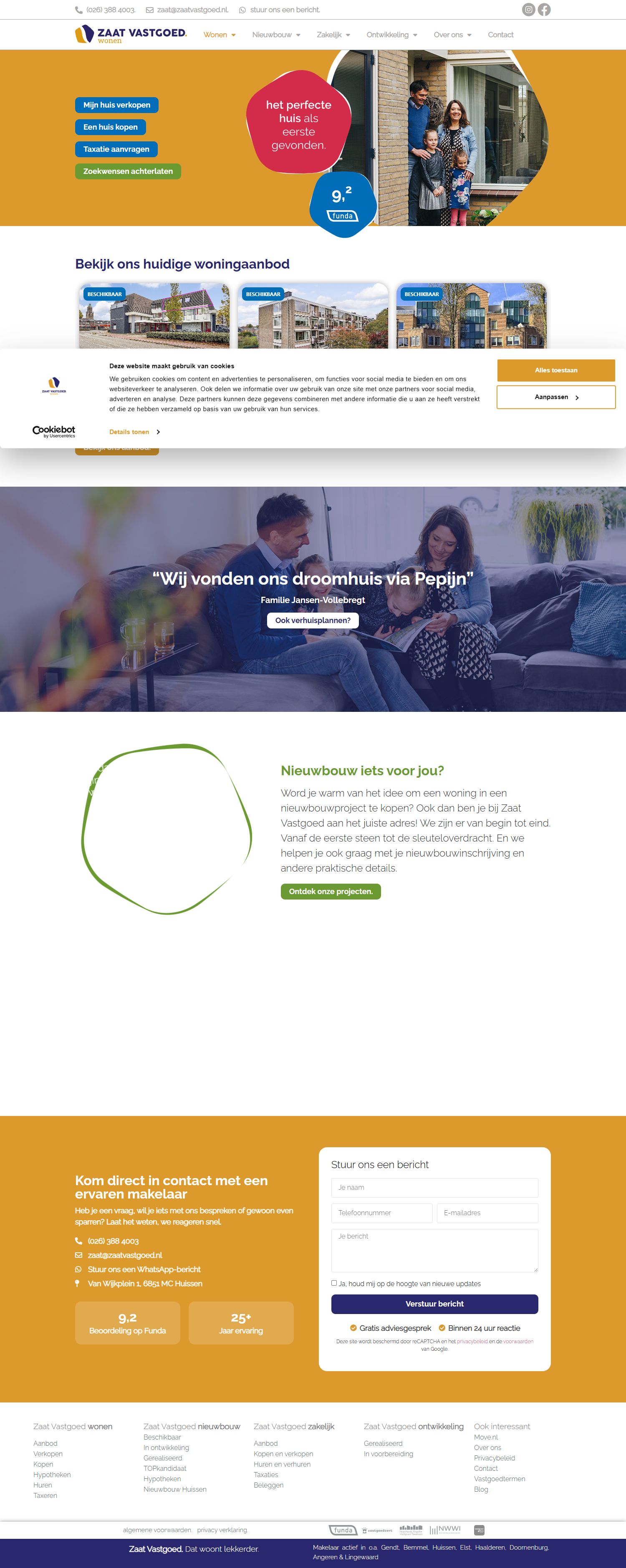 Screenshot of the website of www.zaatvastgoed.nl