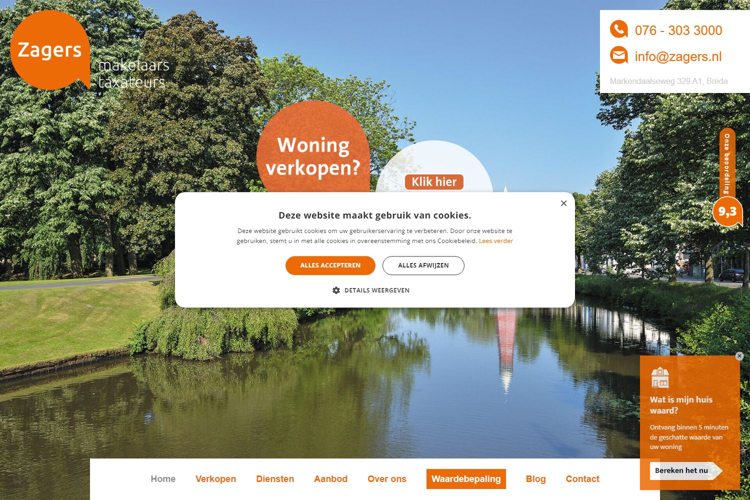 Screenshot van de website van www.zagers.nl