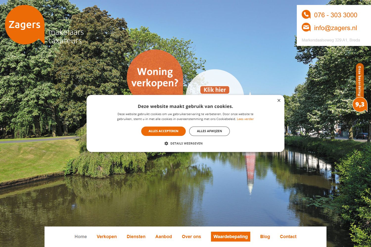 Screenshot van de website van www.zagers.nl