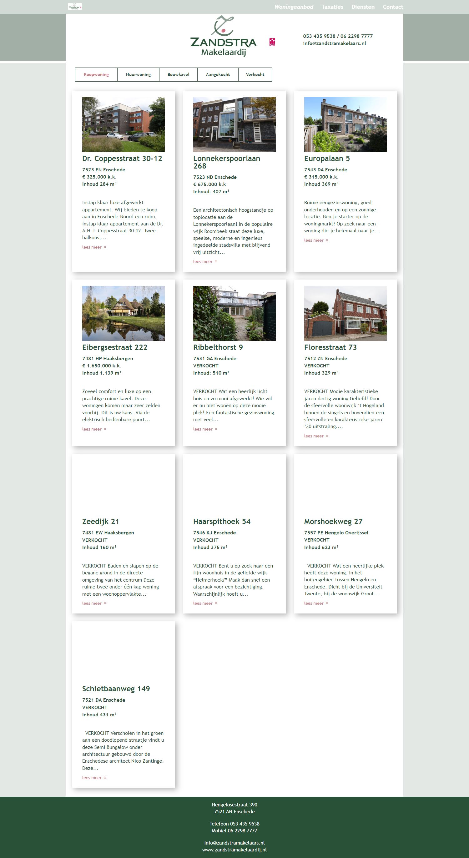 Screenshot van de website van www.zandstramakelaardij.nl