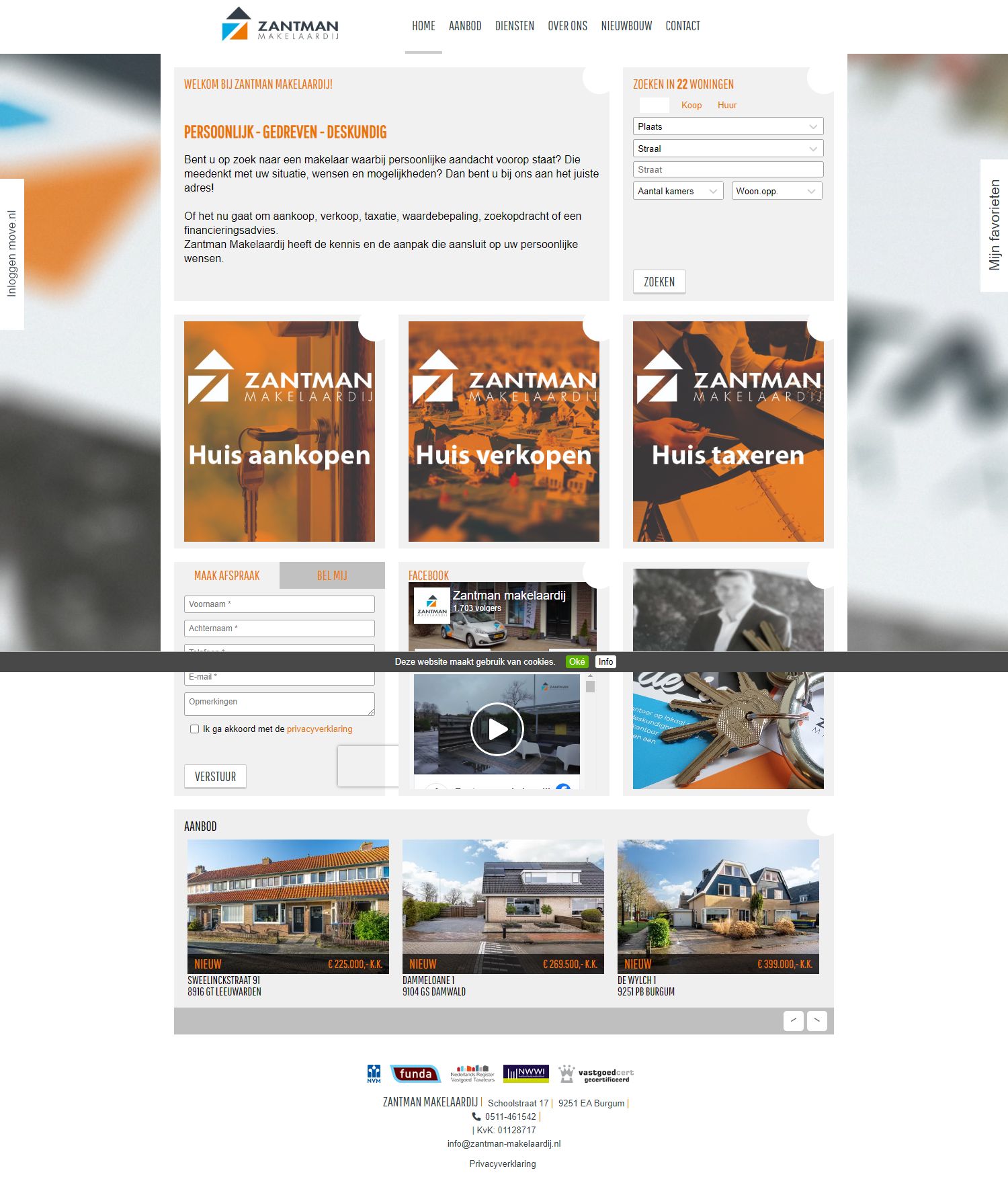 Screenshot van de website van www.zantman-makelaardij.nl