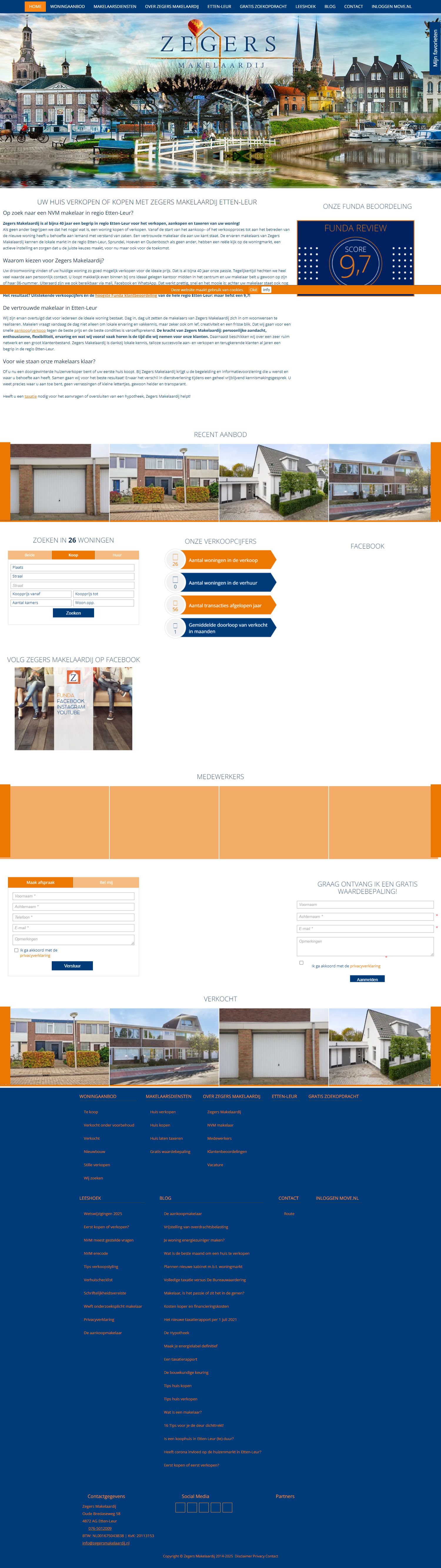Screenshot van de website van www.zegersmakelaardij.nl