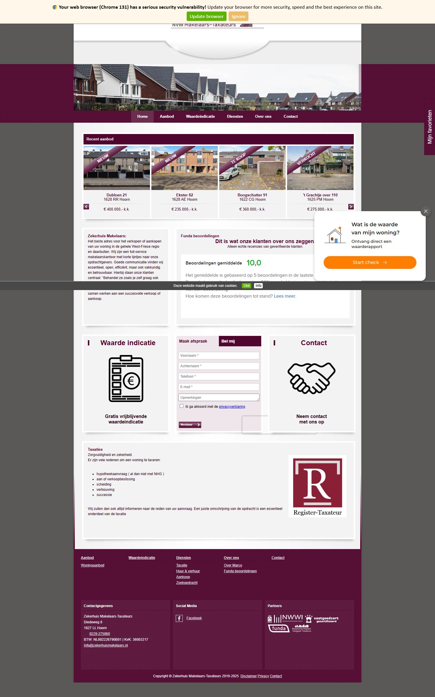 Screenshot of the website of www.zekerhuismakelaars.nl