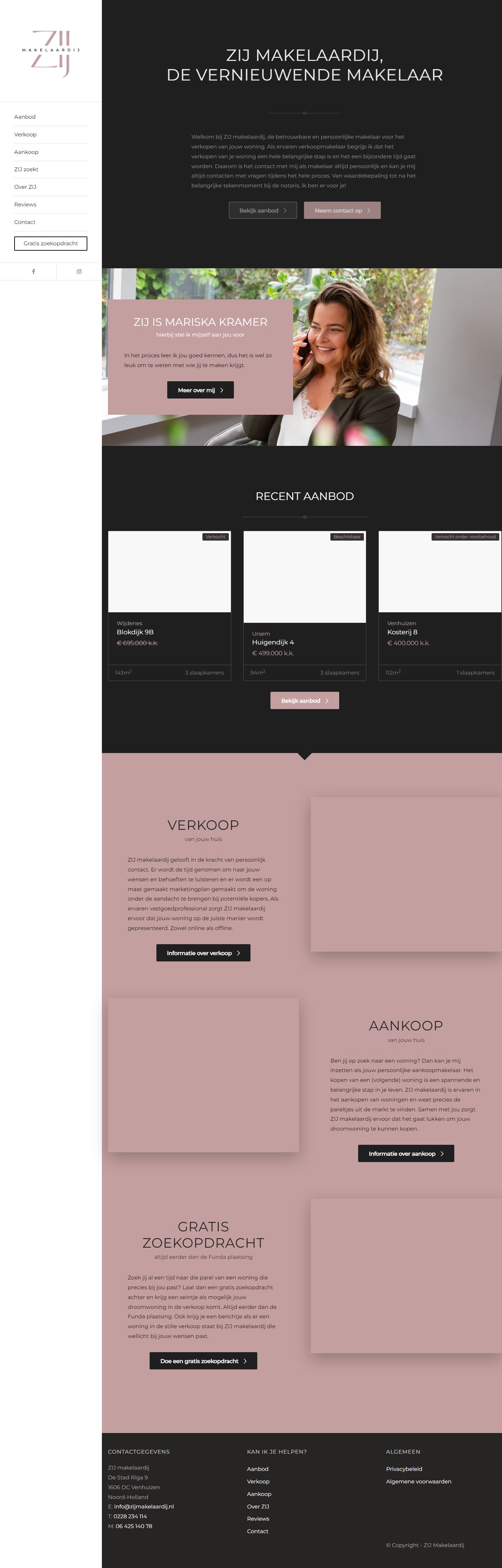Screenshot van de website van www.zijmakelaardij.nl