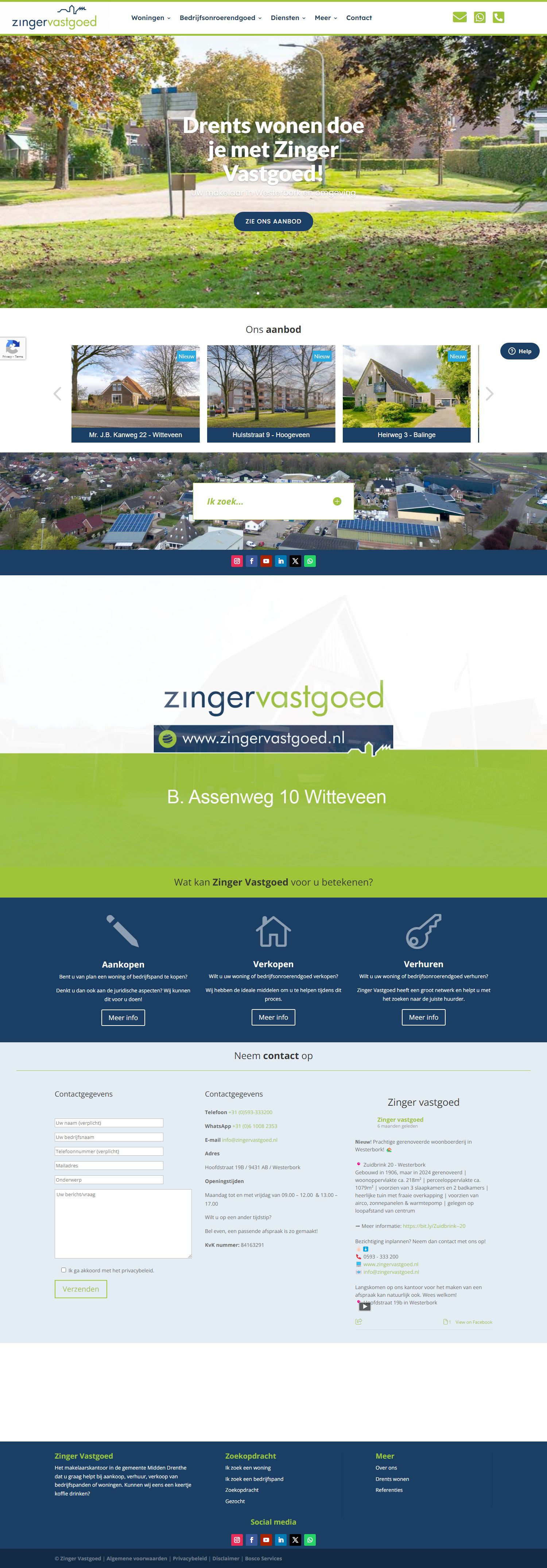 Screenshot van de website van www.zingervastgoed.nl