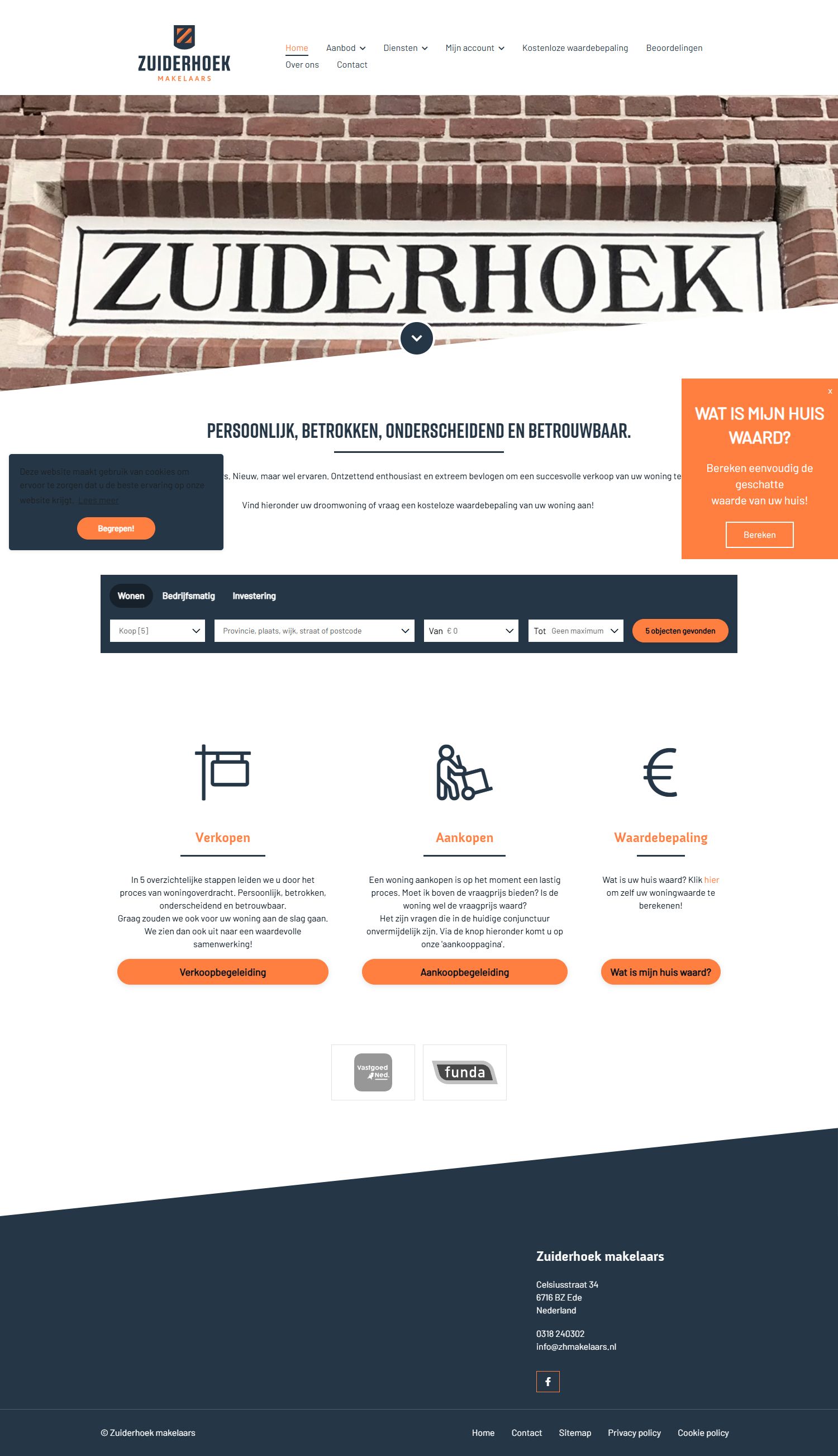 Screenshot van de website van www.zhmakelaars.nl