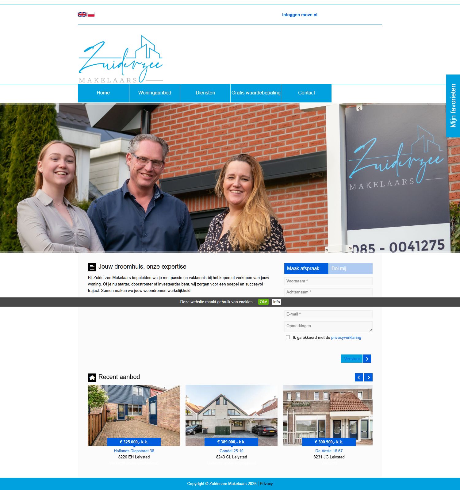 Screenshot van de website van www.zuiderzeemakelaars.nl